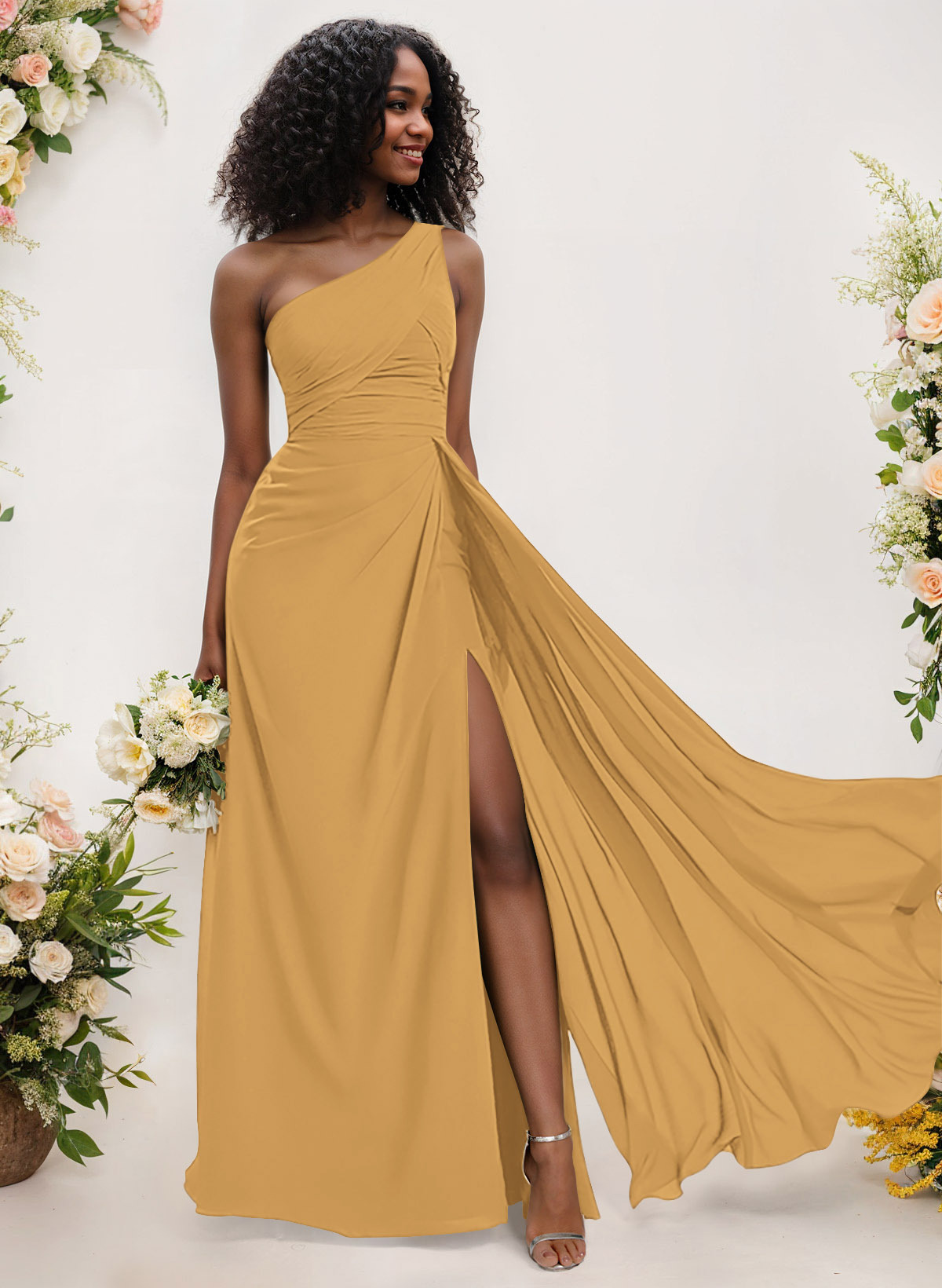 A-Line One-Shoulder Sleeveless Chiffon Bridesmaid Dresses With High Split, product image 151