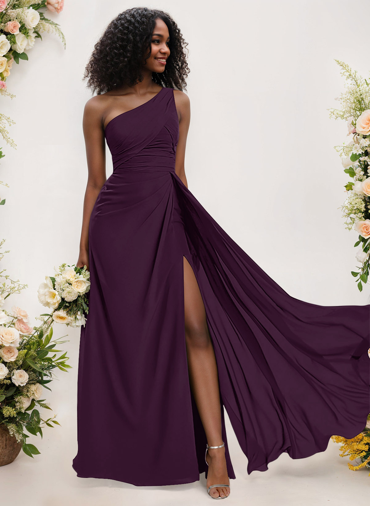 A-Line One-Shoulder Sleeveless Chiffon Bridesmaid Dresses With High Split, product image 106