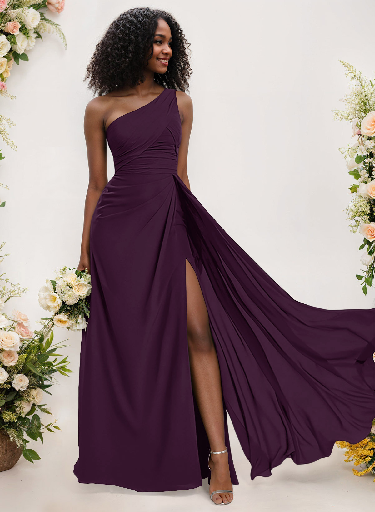 A-Line One-Shoulder Sleeveless Chiffon Bridesmaid Dresses With High Split, product image 106