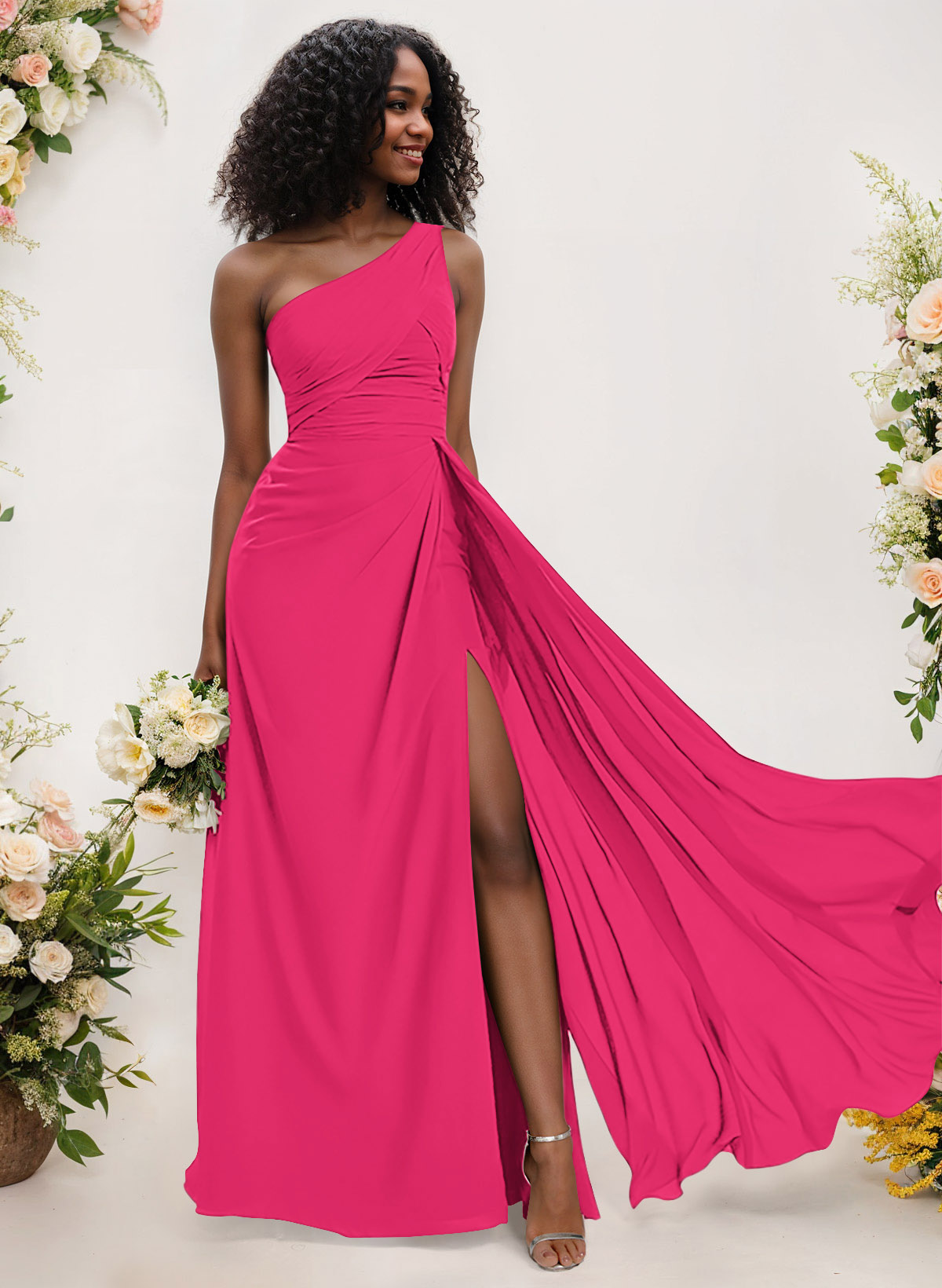 A-Line One-Shoulder Sleeveless Chiffon Bridesmaid Dresses With High Split, product image 112