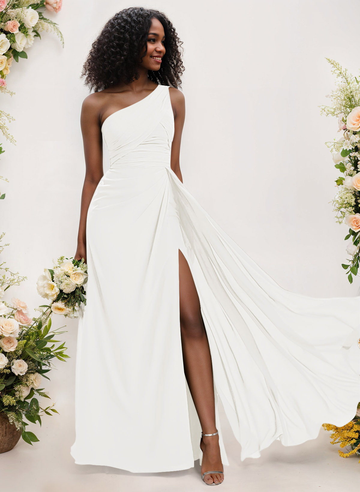 A-Line One-Shoulder Sleeveless Chiffon Bridesmaid Dresses With High Split, product image 163
