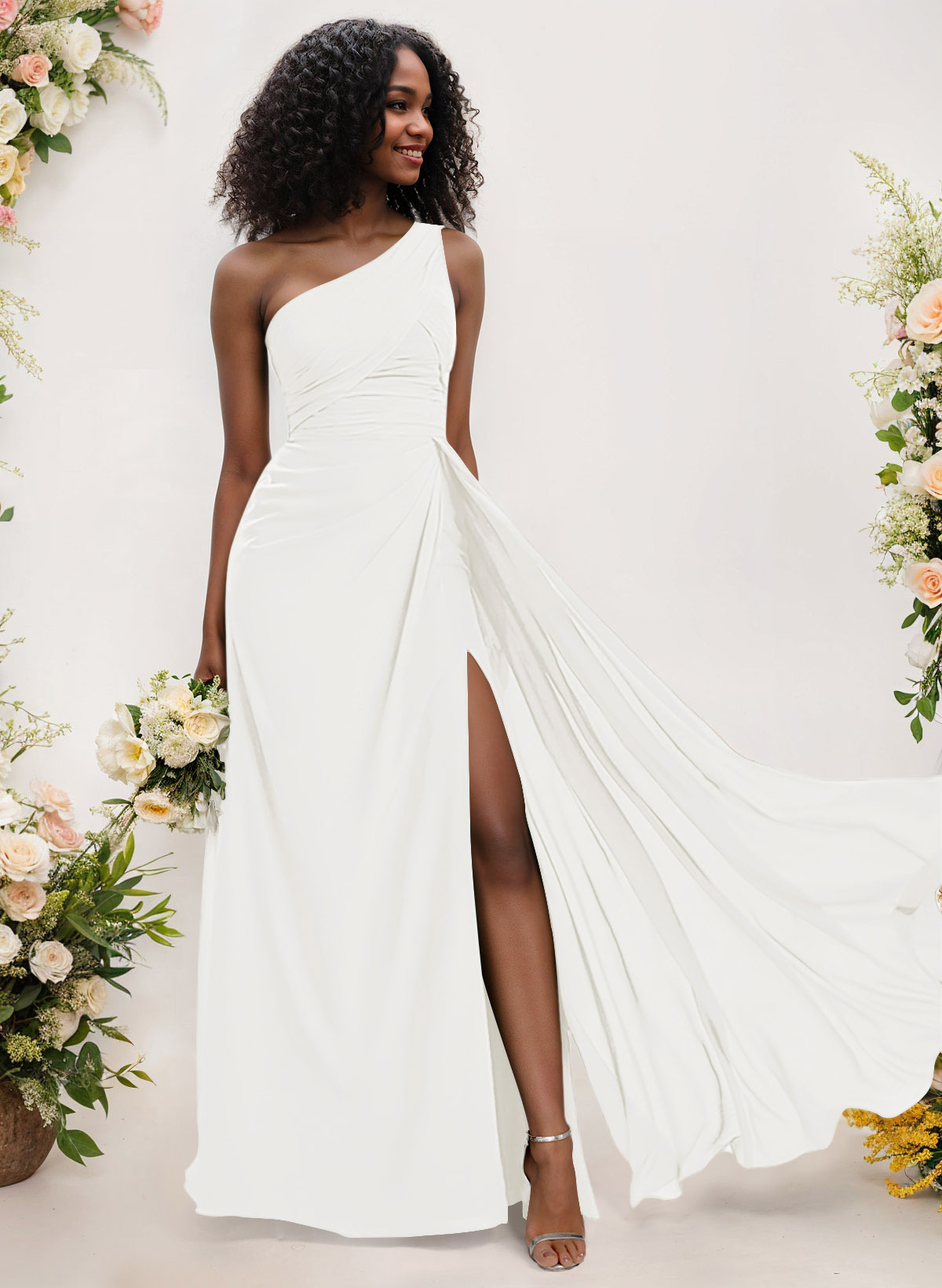 A-Line One-Shoulder Sleeveless Chiffon Bridesmaid Dresses With High Split, product image 163