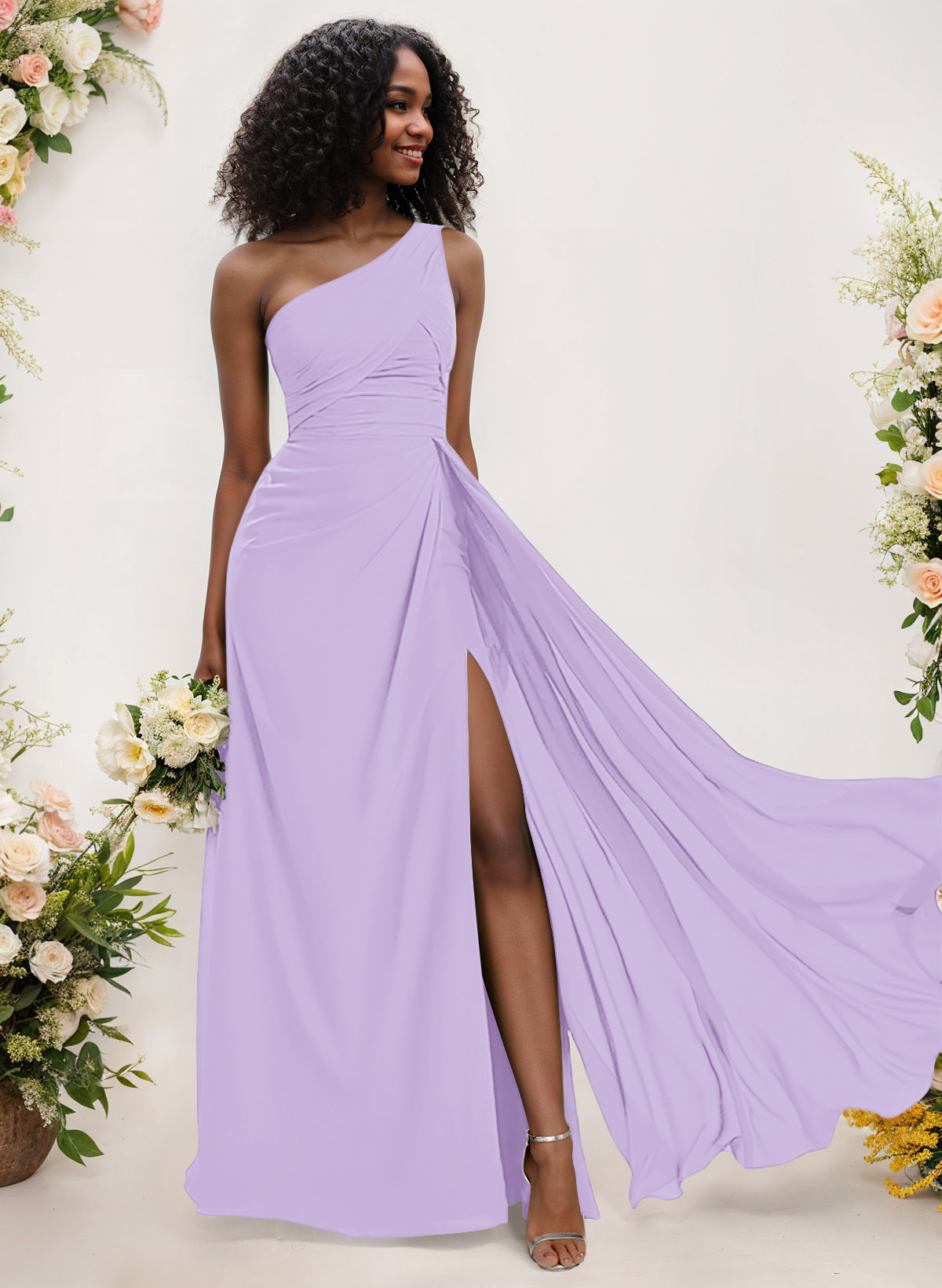 A-Line One-Shoulder Sleeveless Chiffon Bridesmaid Dresses With High Split, product image 94