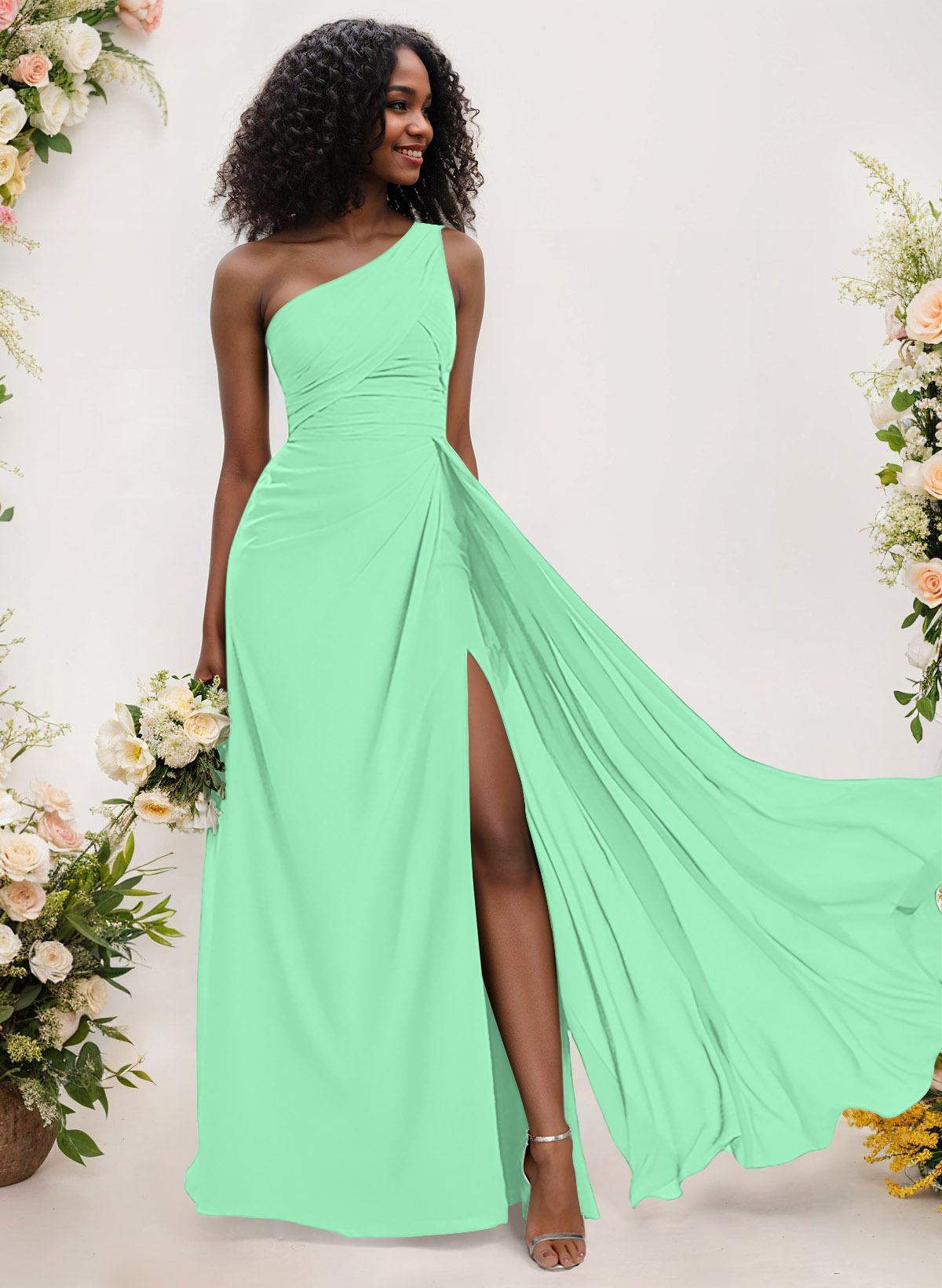 A-Line One-Shoulder Sleeveless Chiffon Bridesmaid Dresses With High Split, product image 136