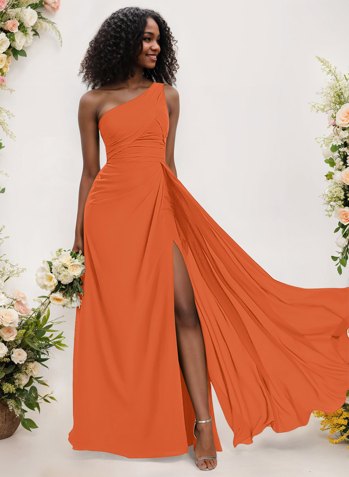 A-Line One-Shoulder Sleeveless Chiffon Bridesmaid Dresses With High Split, product image 154