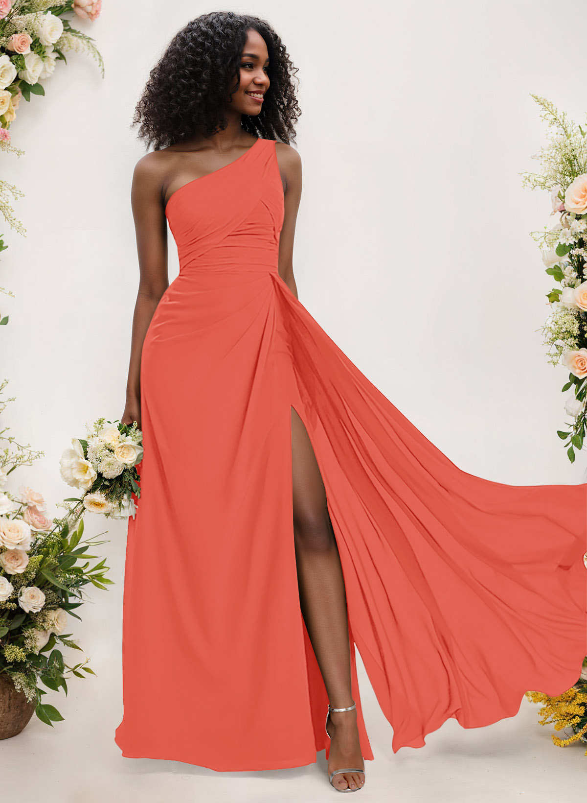 A-Line One-Shoulder Sleeveless Chiffon Bridesmaid Dresses With High Split, product image 157