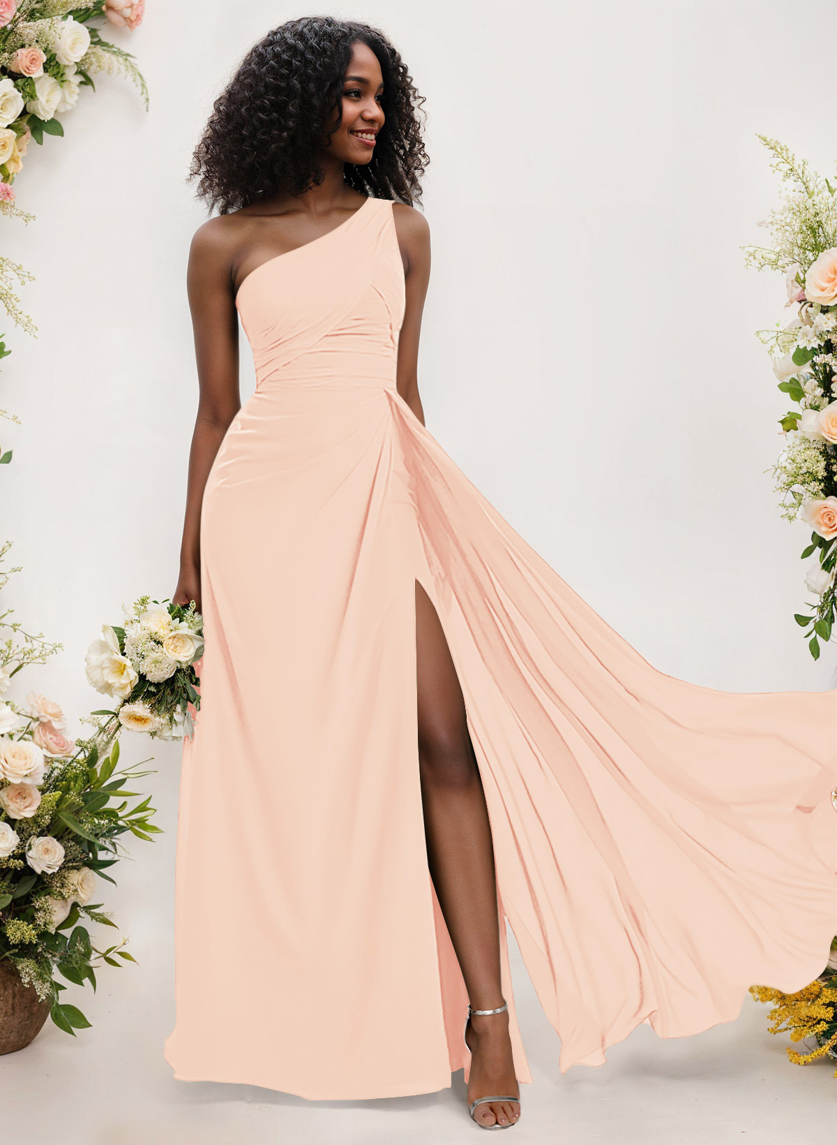 A-Line One-Shoulder Sleeveless Chiffon Bridesmaid Dresses With High Split, product image 64