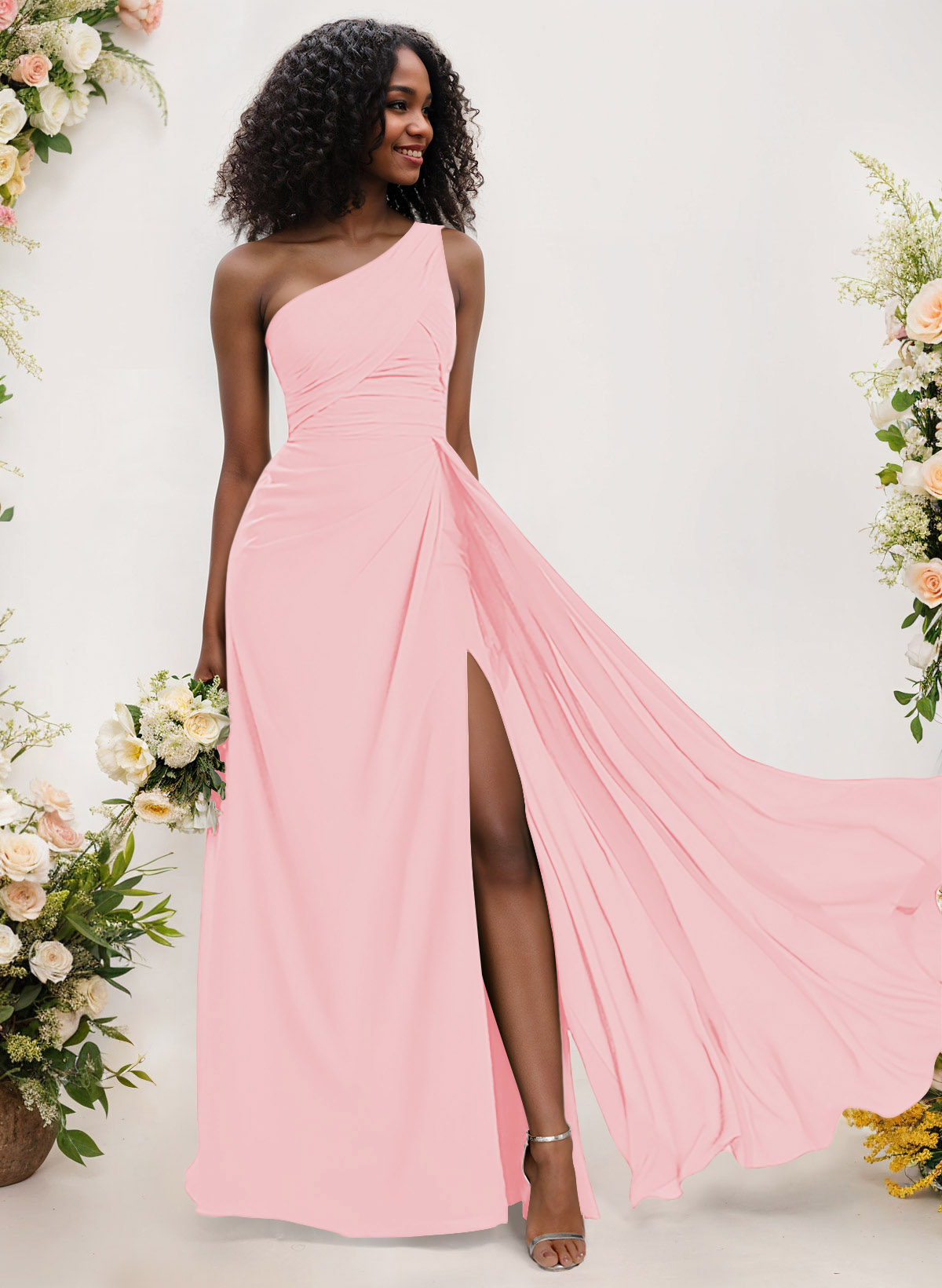 A-Line One-Shoulder Sleeveless Chiffon Bridesmaid Dresses With High Split, product image 70
