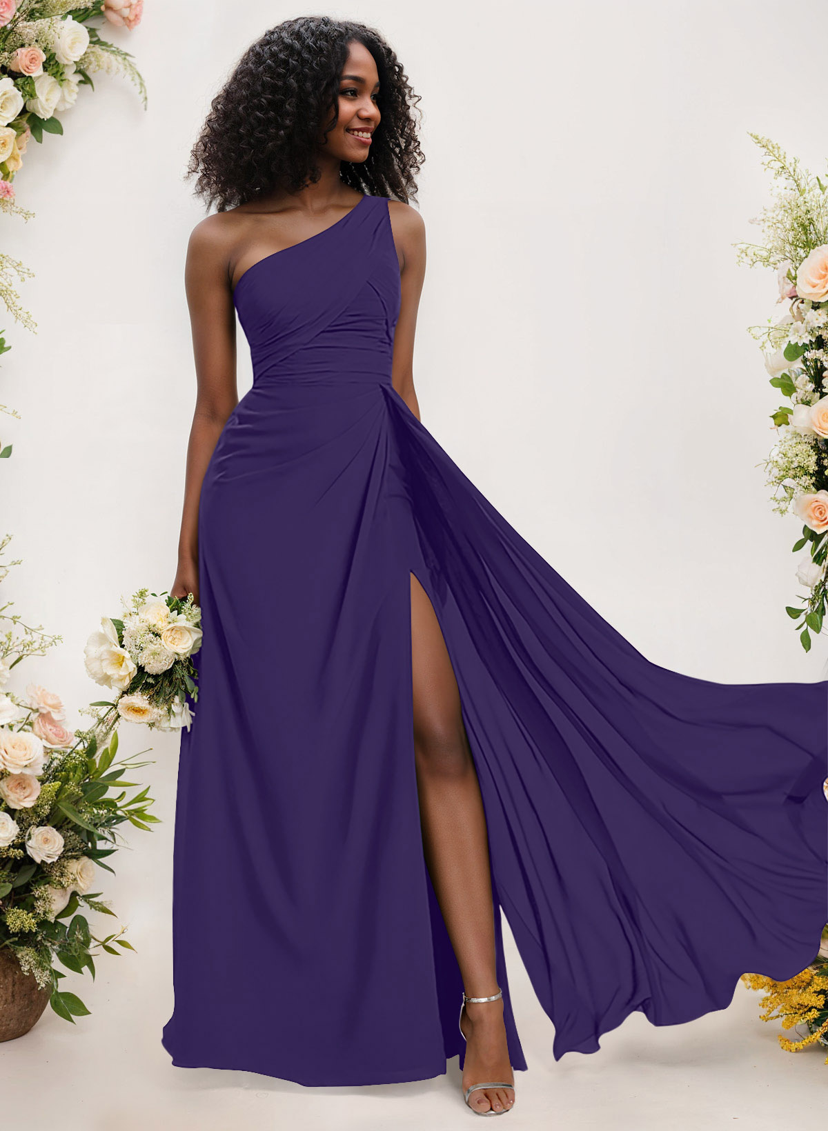 A-Line One-Shoulder Sleeveless Chiffon Bridesmaid Dresses With High Split, product image 118