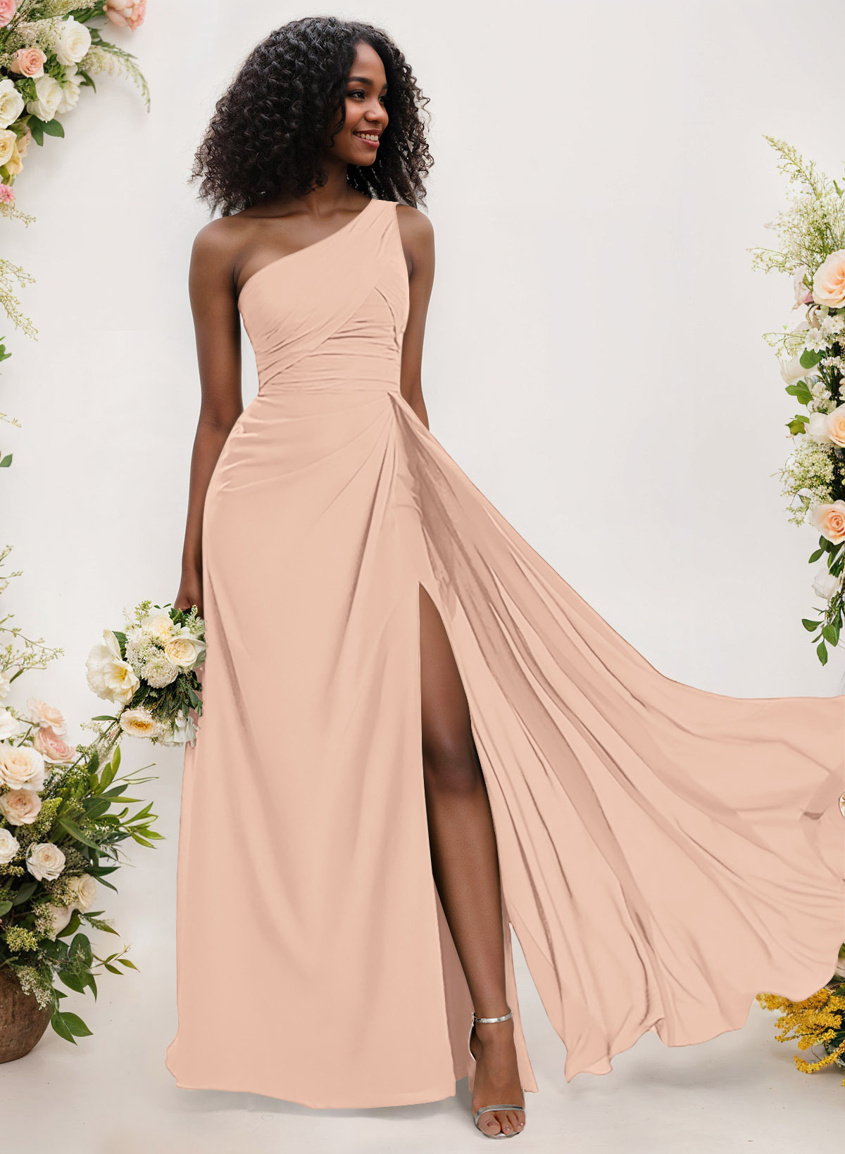 A-Line One-Shoulder Sleeveless Chiffon Bridesmaid Dresses With High Split, product image 187
