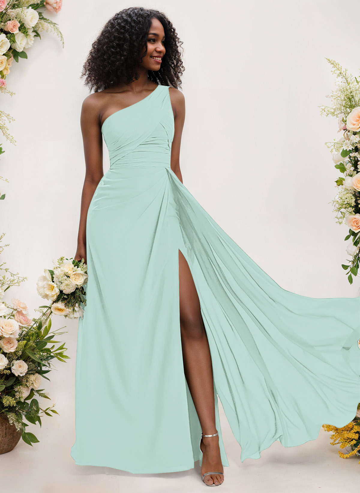 A-Line One-Shoulder Sleeveless Chiffon Bridesmaid Dresses With High Split, product image 133