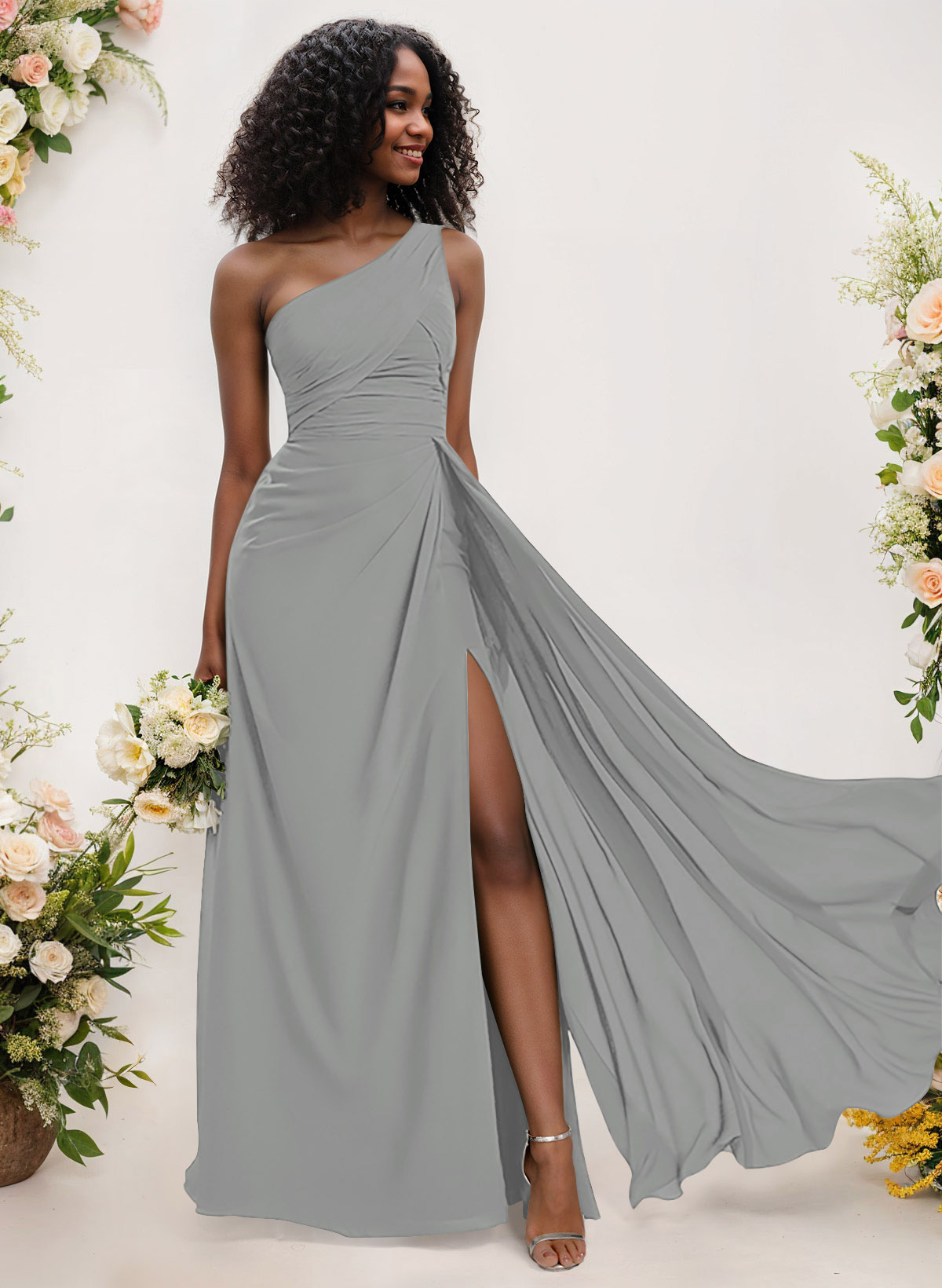 A-Line One-Shoulder Sleeveless Chiffon Bridesmaid Dresses With High Split, product image 169