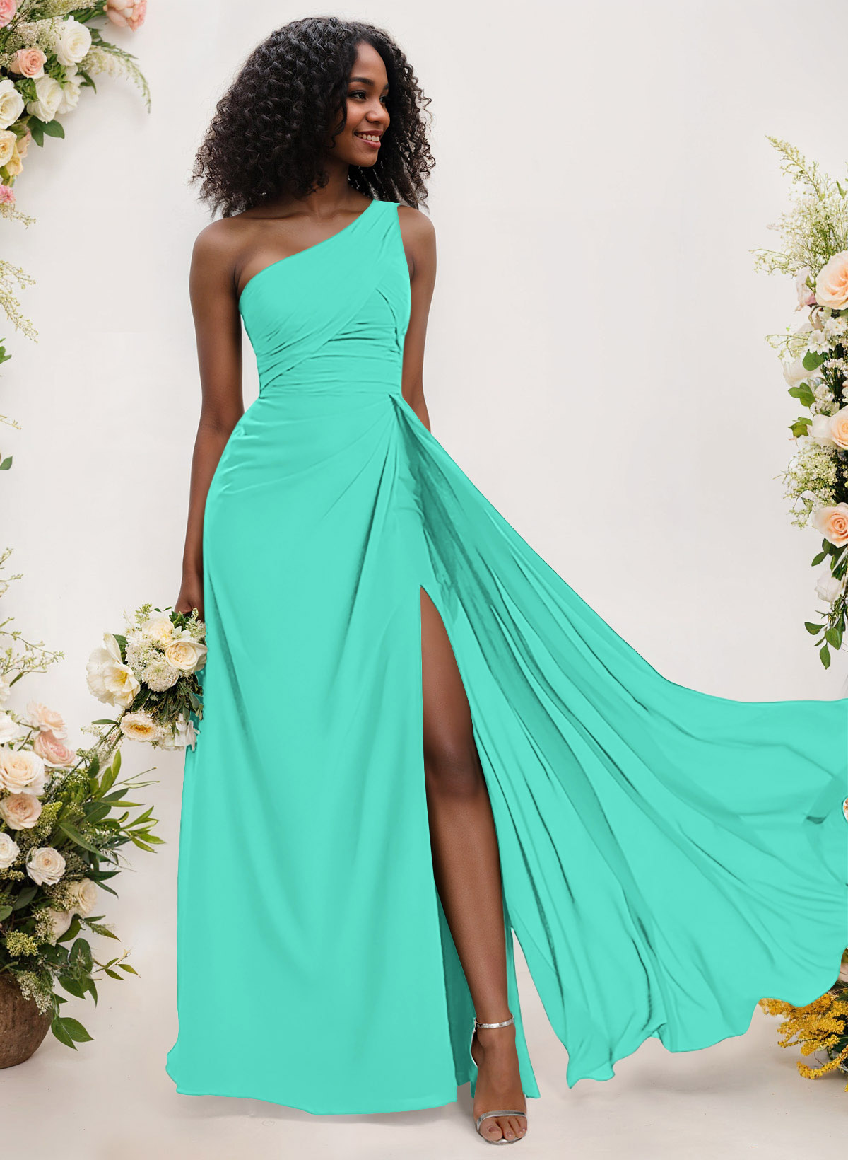 A-Line One-Shoulder Sleeveless Chiffon Bridesmaid Dresses With High Split, product image 139