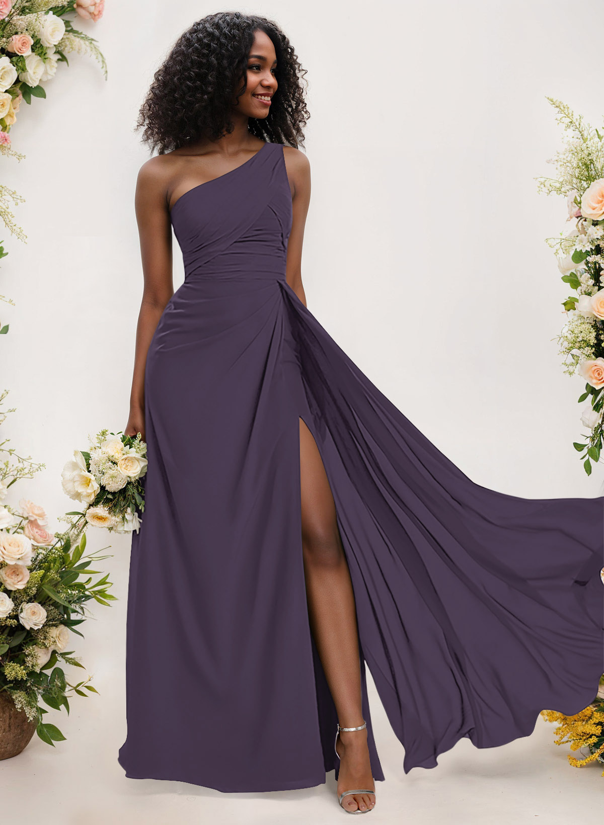 A-Line One-Shoulder Sleeveless Chiffon Bridesmaid Dresses With High Split, product image 100