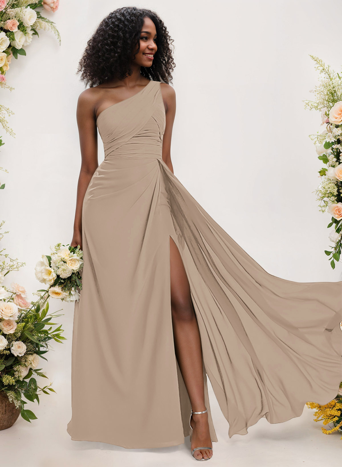 A-Line One-Shoulder Sleeveless Chiffon Bridesmaid Dresses With High Split, product image 145