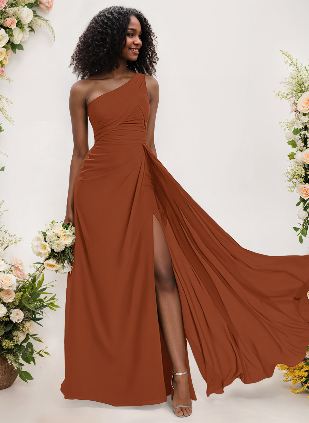 A-Line One-Shoulder Sleeveless Chiffon Bridesmaid Dresses With High Split, product image 199