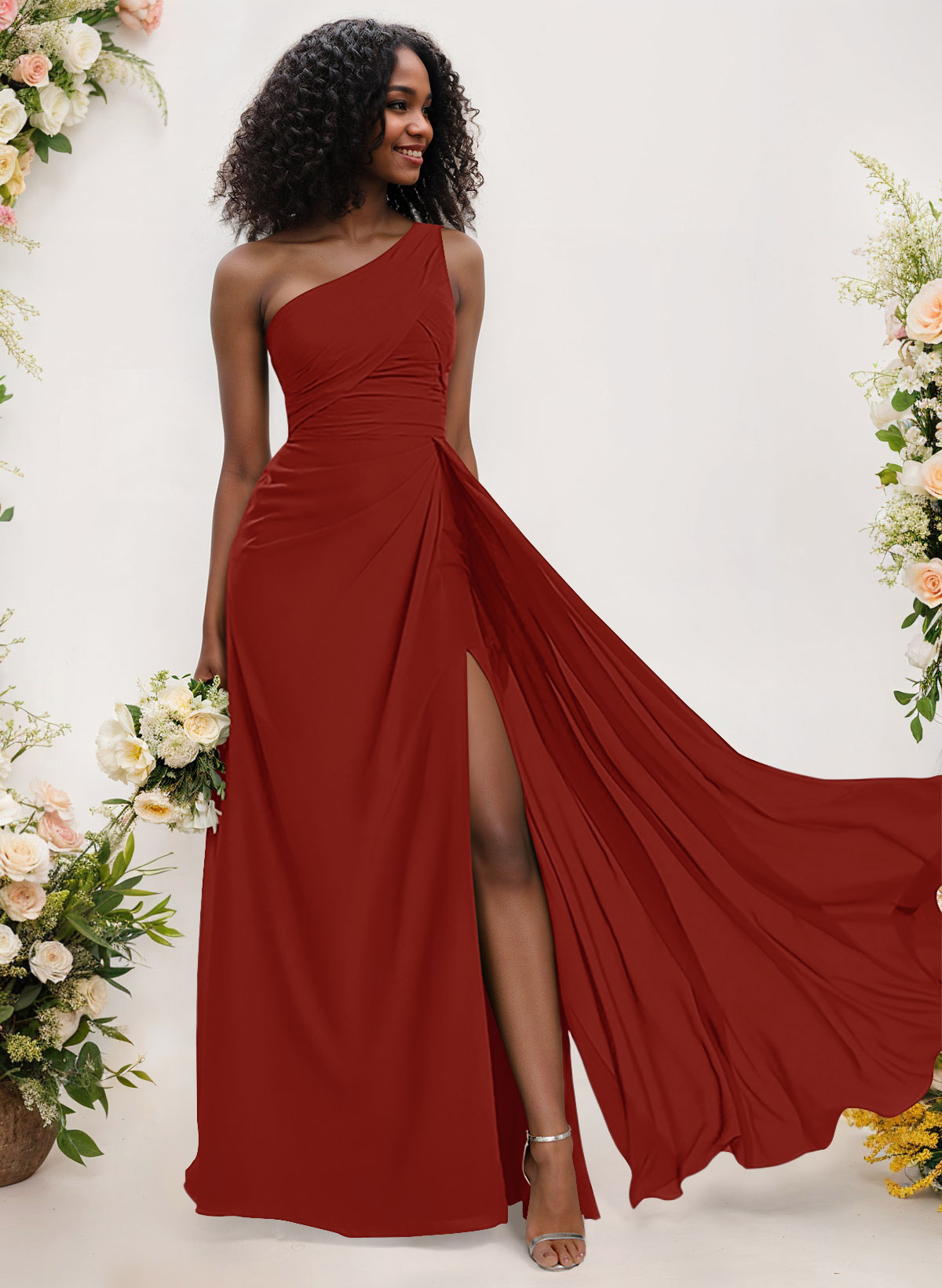 A-Line One-Shoulder Sleeveless Chiffon Bridesmaid Dresses With High Split, product image 55