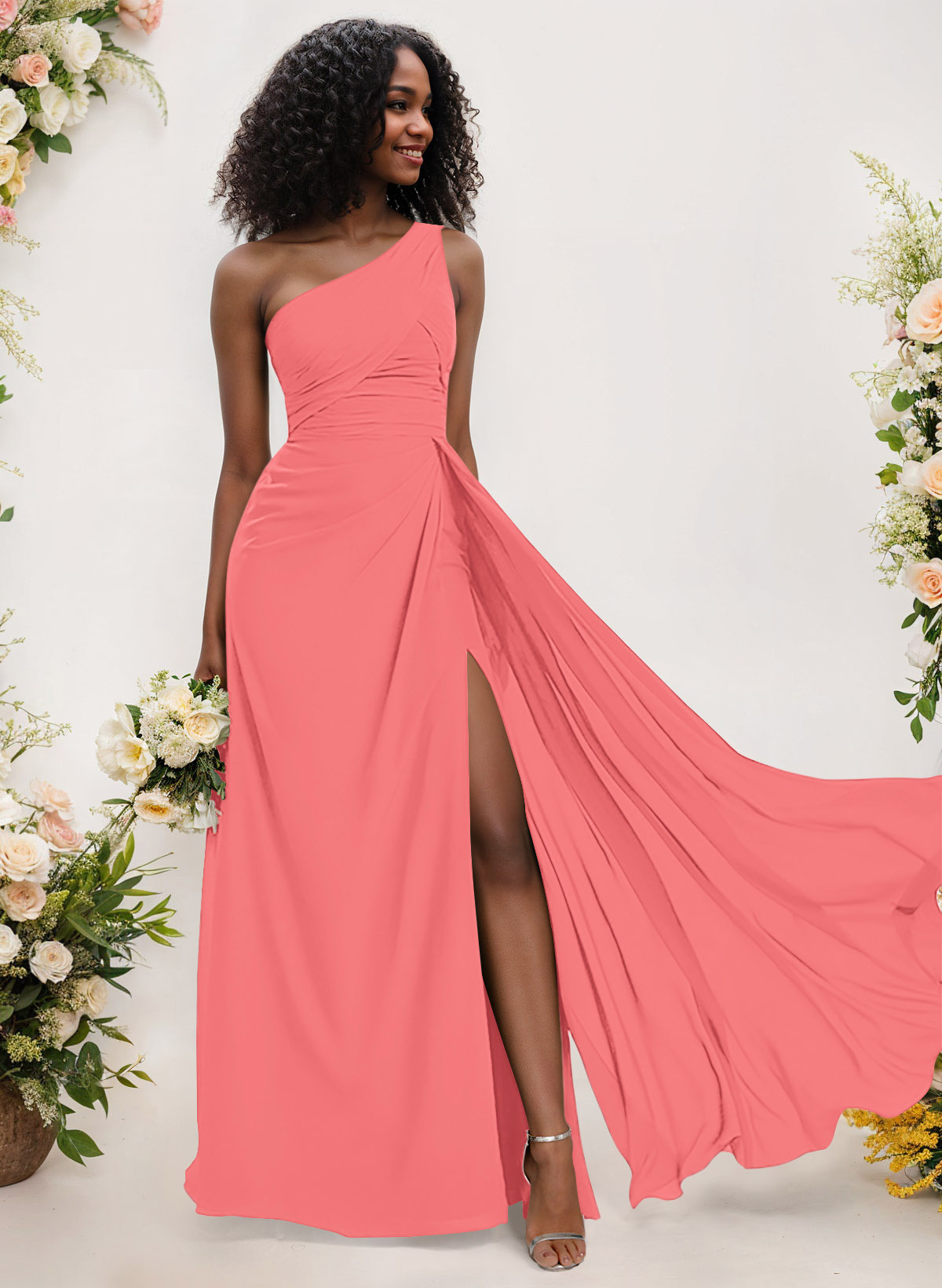 A-Line One-Shoulder Sleeveless Chiffon Bridesmaid Dresses With High Split, product image 58
