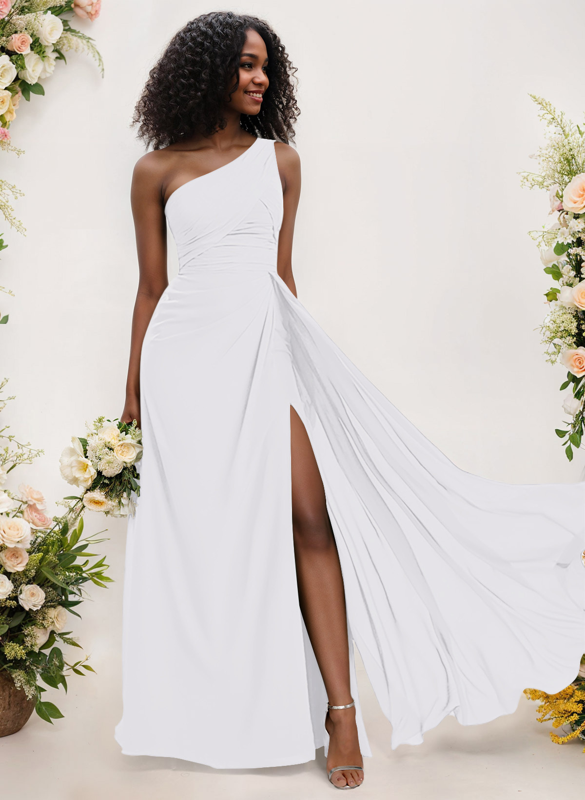 A-Line One-Shoulder Sleeveless Chiffon Bridesmaid Dresses With High Split, product image 166