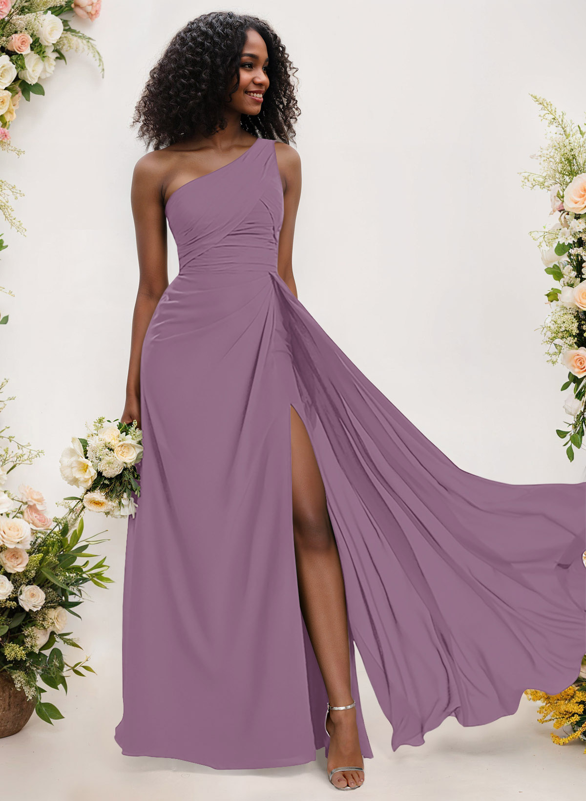A-Line One-Shoulder Sleeveless Chiffon Bridesmaid Dresses With High Split, product image 85