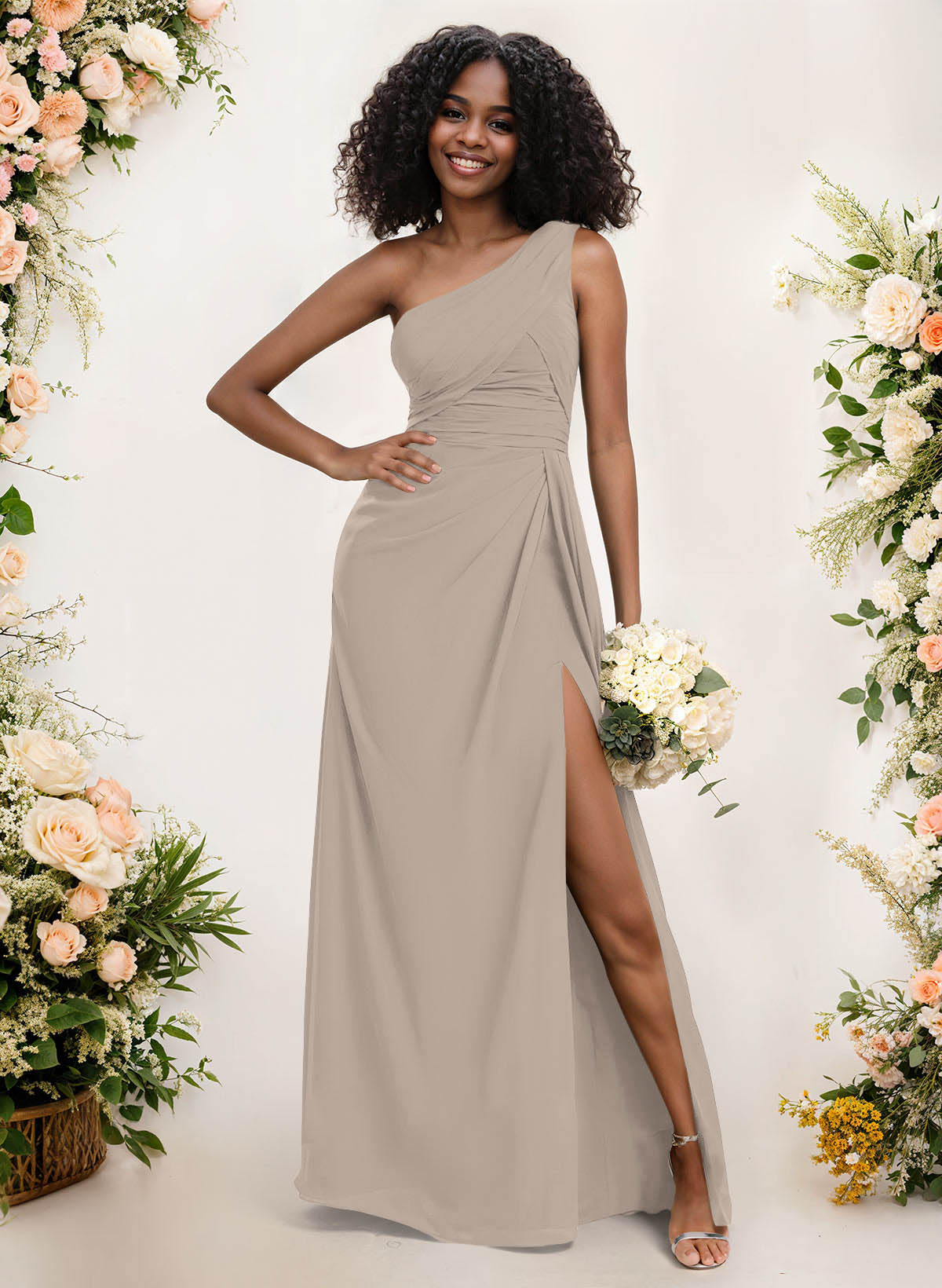 A-Line One-Shoulder Sleeveless Chiffon Bridesmaid Dresses With High Split, product image 182