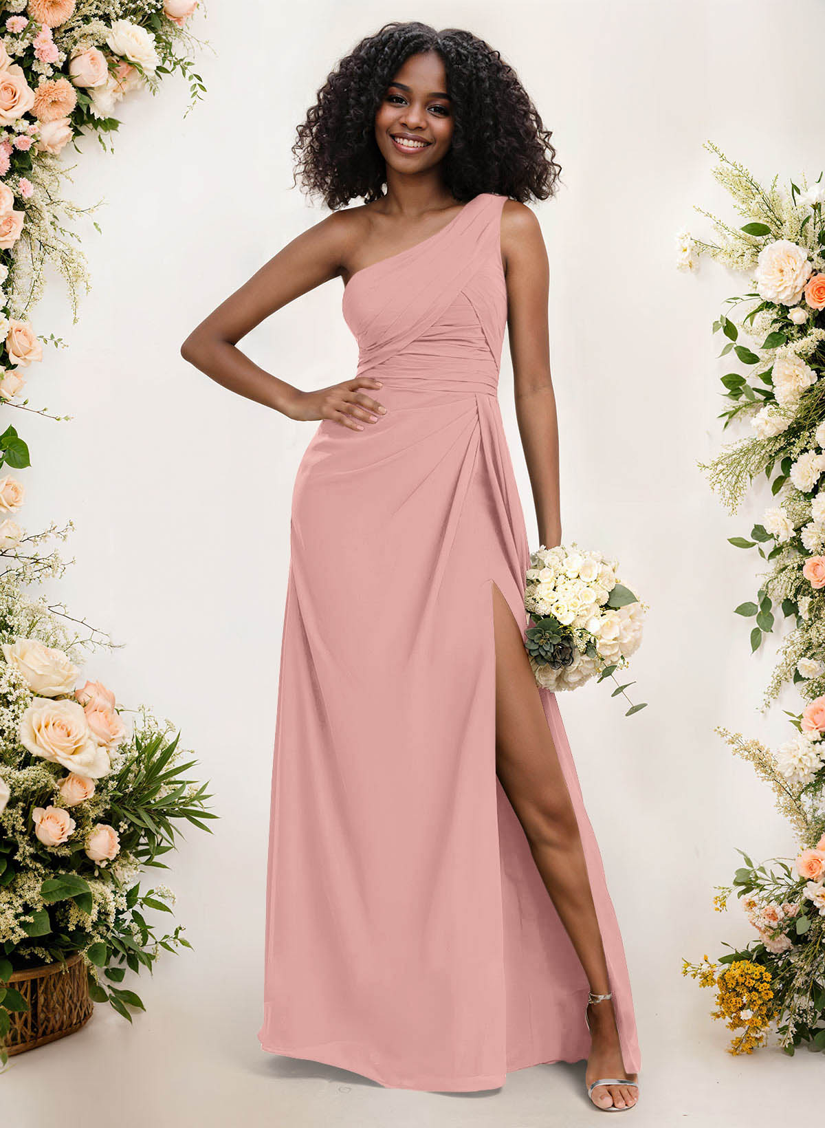A-Line One-Shoulder Sleeveless Chiffon Bridesmaid Dresses With High Split, product image 68