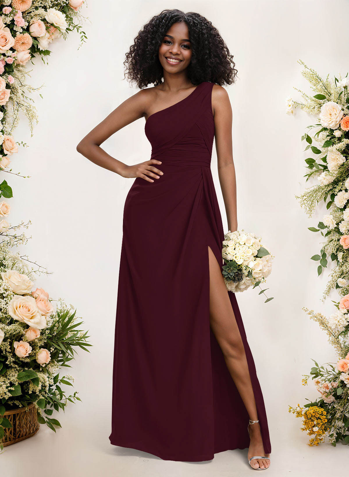 A-Line One-Shoulder Sleeveless Chiffon Bridesmaid Dresses With High Split, product image 44