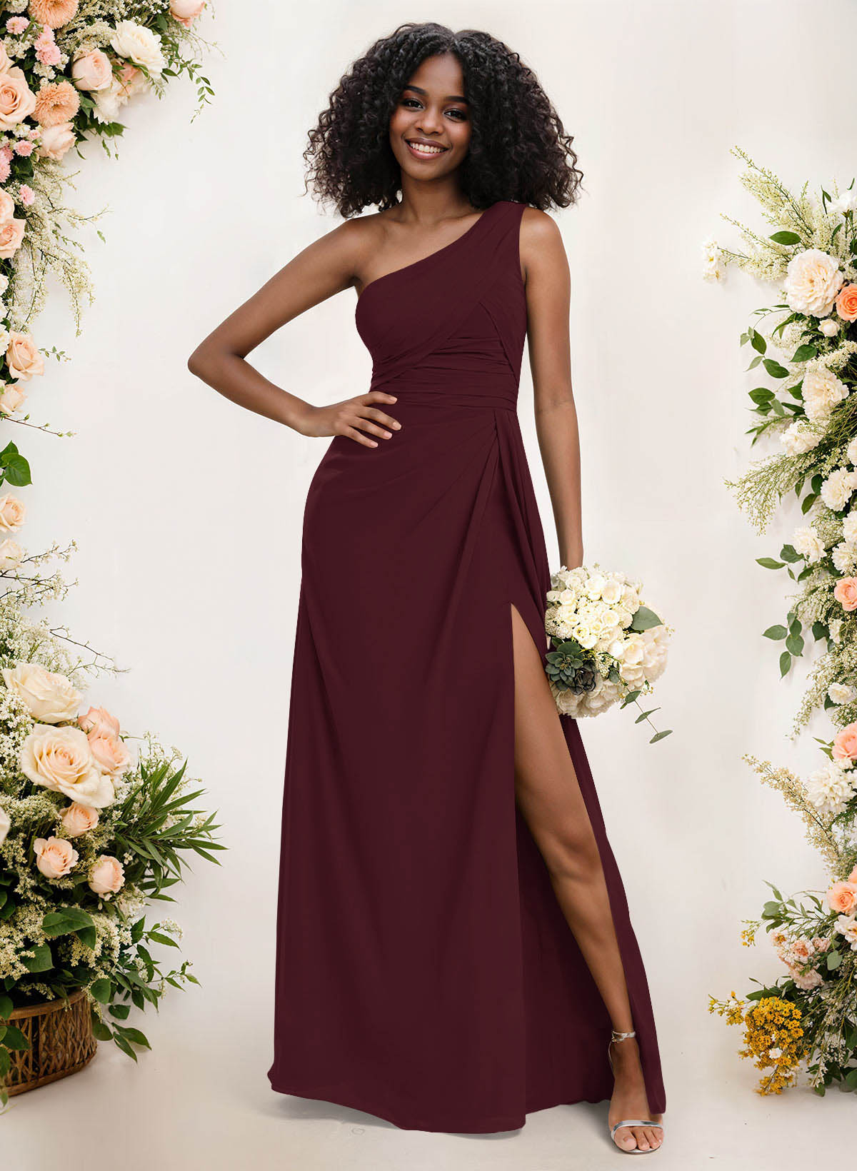 A-Line One-Shoulder Sleeveless Chiffon Bridesmaid Dresses With High Split, product image 41