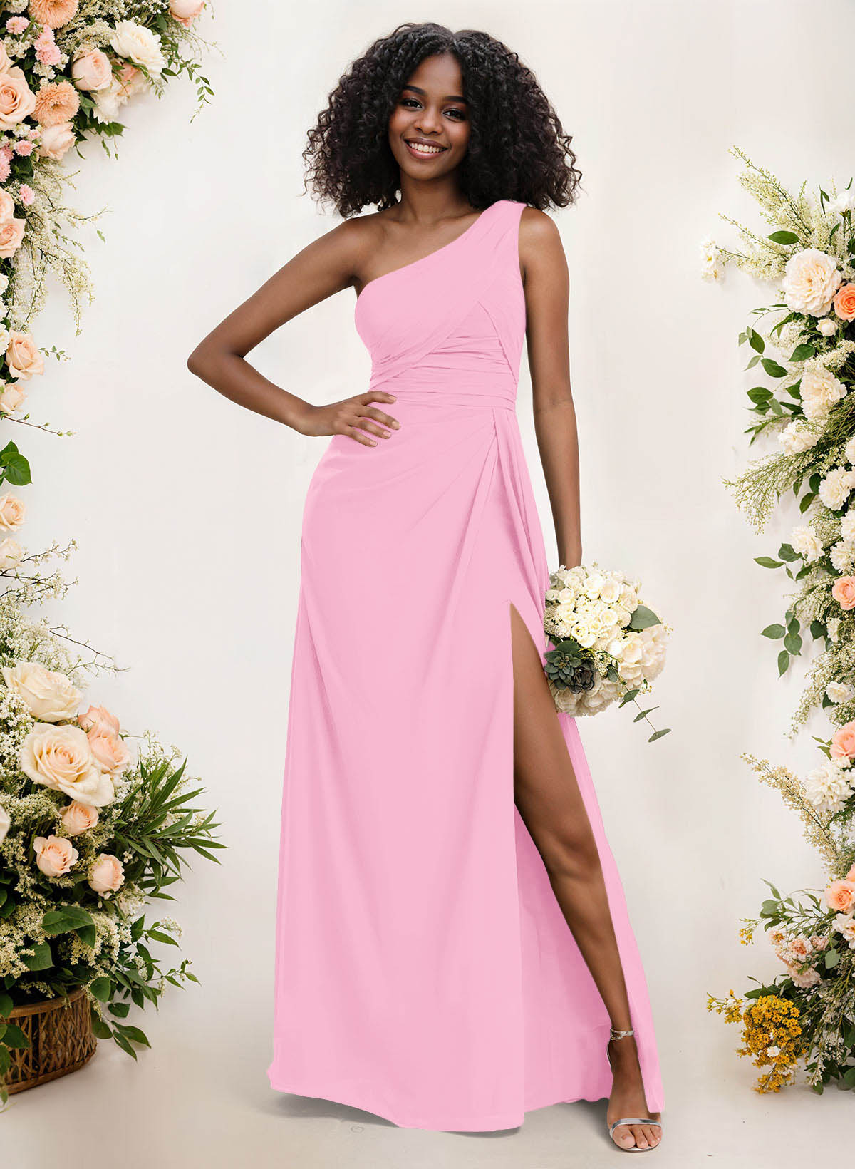 A-Line One-Shoulder Sleeveless Chiffon Bridesmaid Dresses With High Split, product image 80
