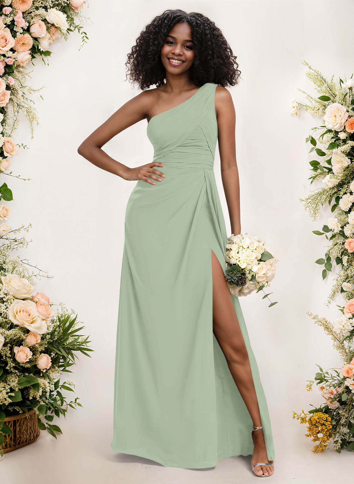 A-Line One-Shoulder Sleeveless Chiffon Bridesmaid Dresses With High Split, product image 131