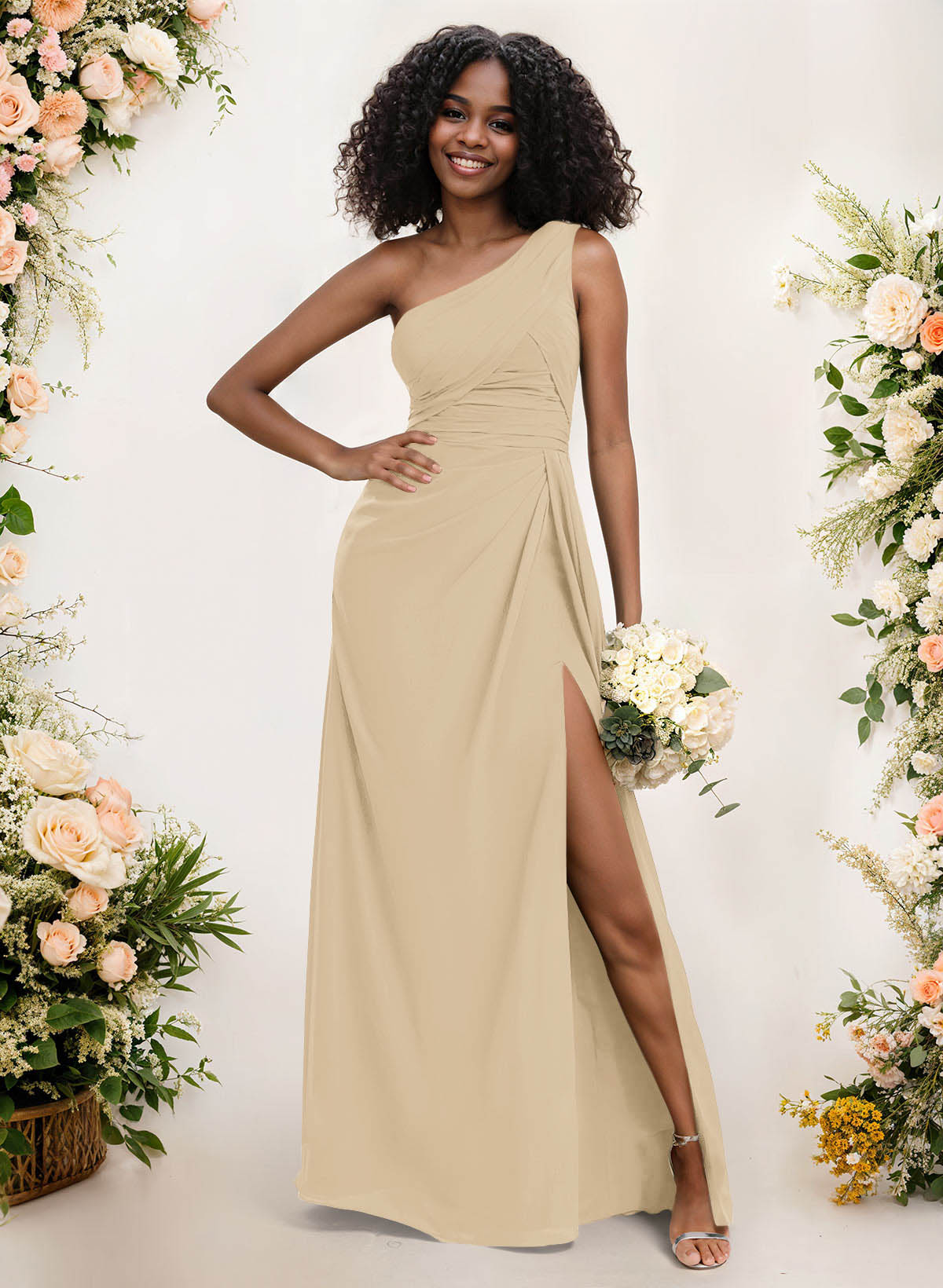 A-Line One-Shoulder Sleeveless Chiffon Bridesmaid Dresses With High Split, product image 143