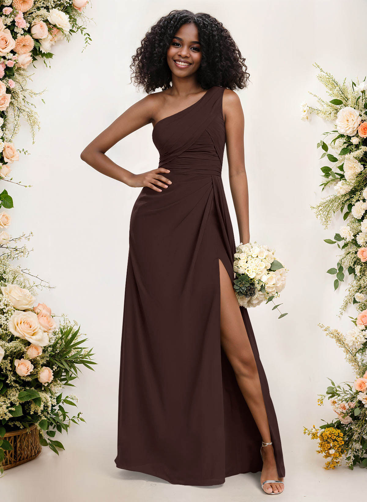 A-Line One-Shoulder Sleeveless Chiffon Bridesmaid Dresses With High Split, product image 161