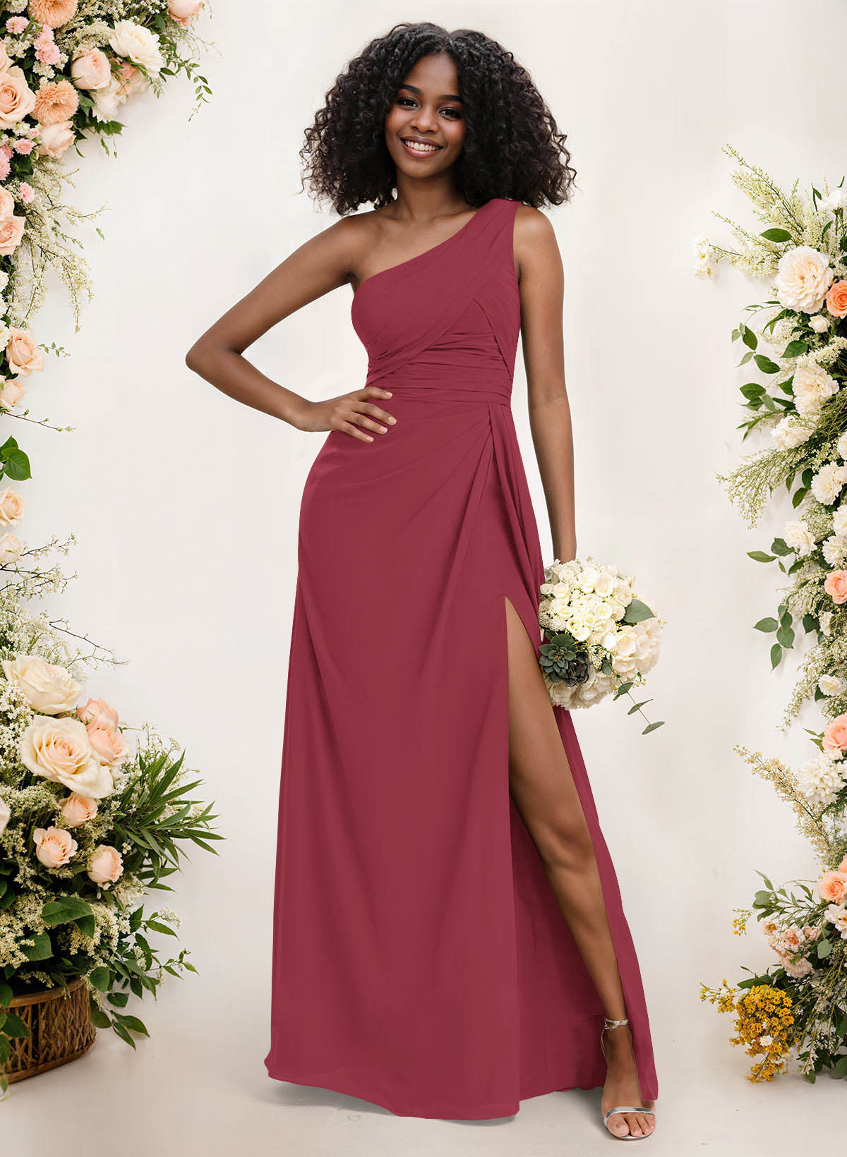 A-Line One-Shoulder Sleeveless Chiffon Bridesmaid Dresses With High Split, product image 47