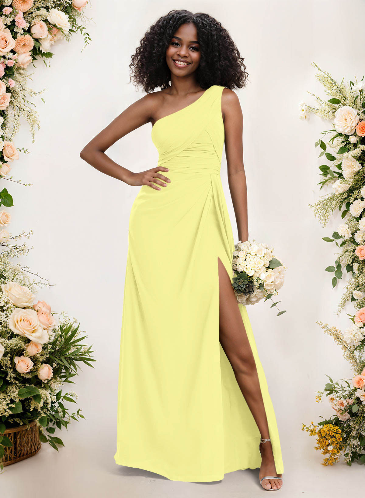A-Line One-Shoulder Sleeveless Chiffon Bridesmaid Dresses With High Split, product image 149