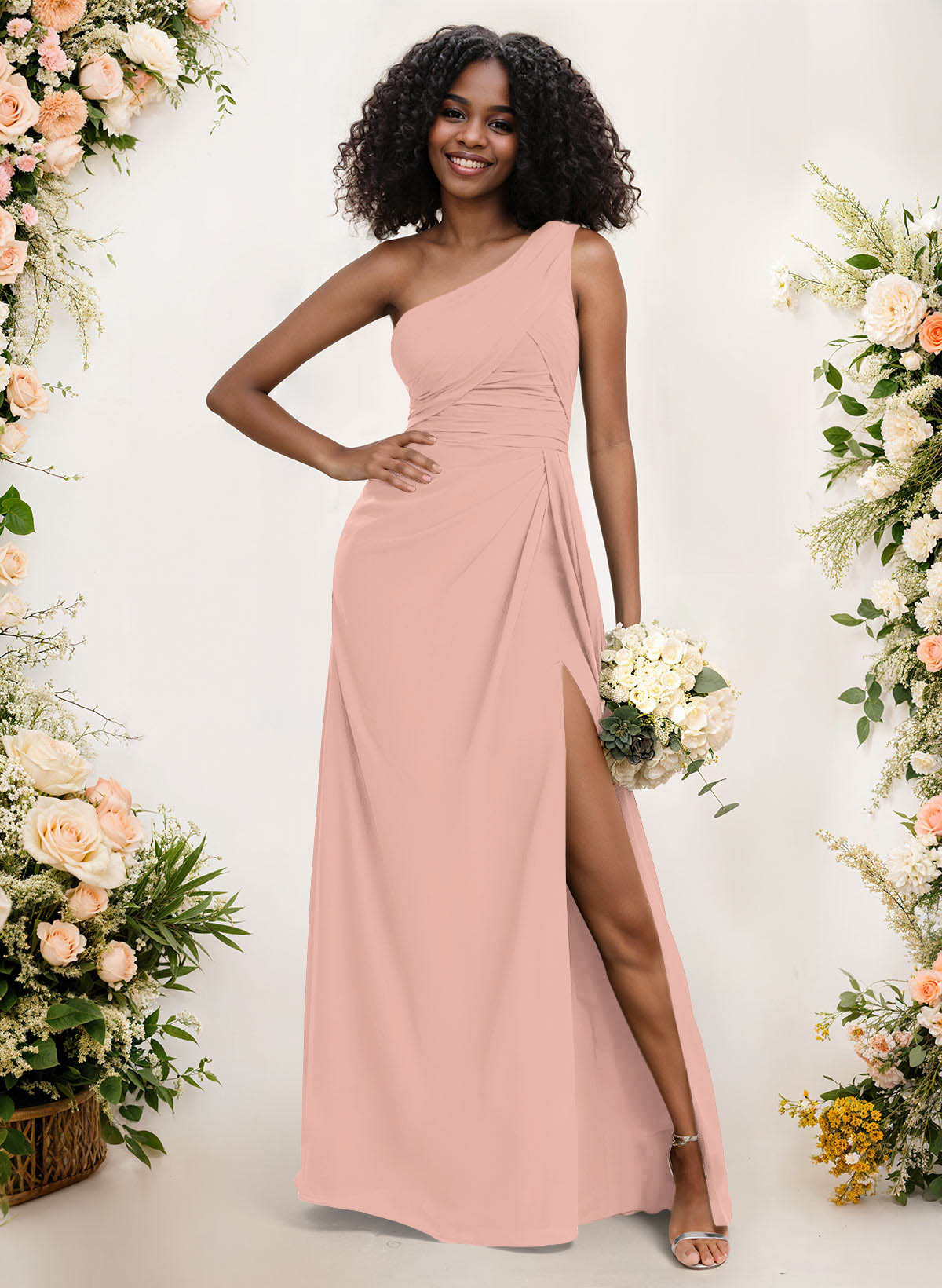 A-Line One-Shoulder Sleeveless Chiffon Bridesmaid Dresses With High Split, product image 62