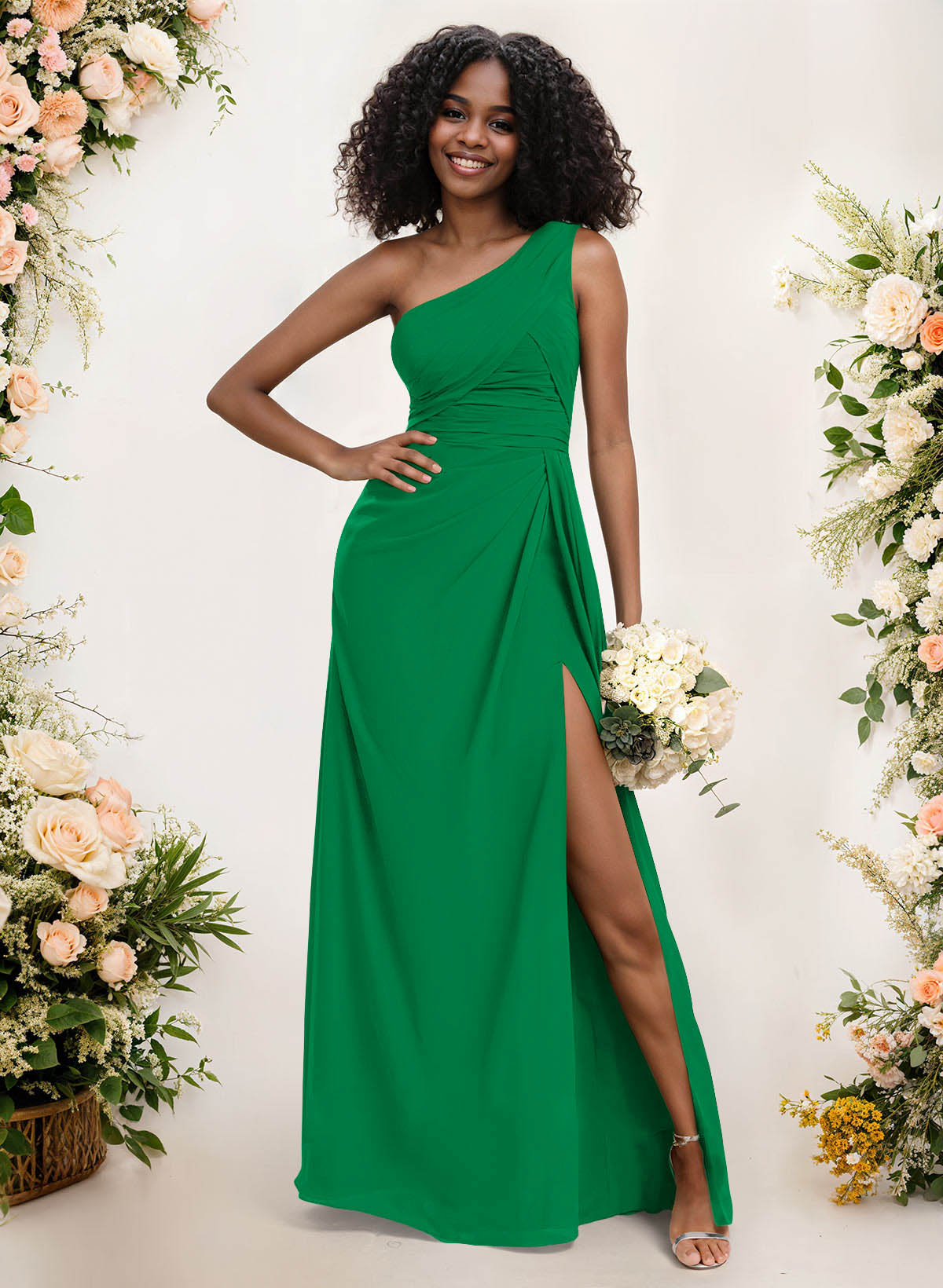 A-Line One-Shoulder Sleeveless Chiffon Bridesmaid Dresses With High Split, product image 191
