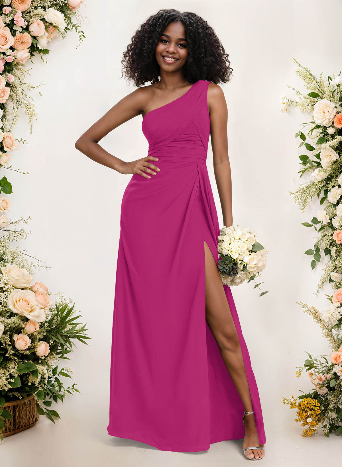 A-Line One-Shoulder Sleeveless Chiffon Bridesmaid Dresses With High Split, product image 116