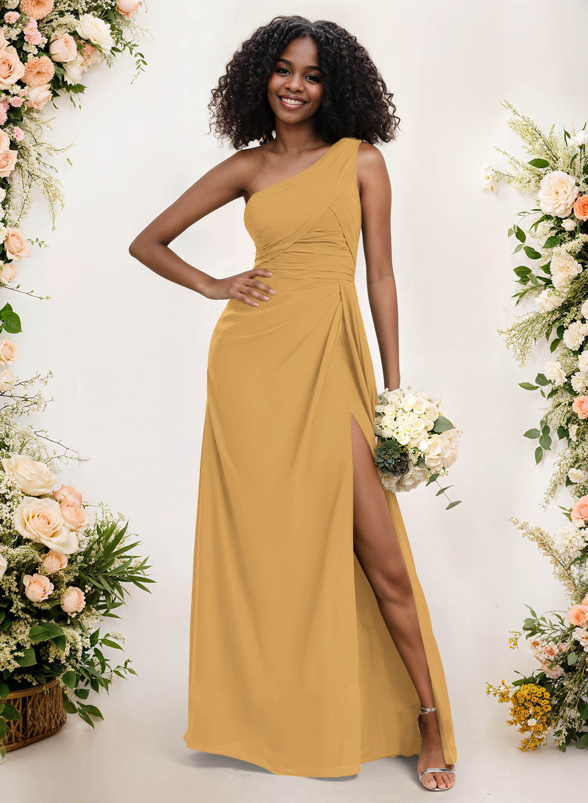 A-Line One-Shoulder Sleeveless Chiffon Bridesmaid Dresses With High Split, product image 152