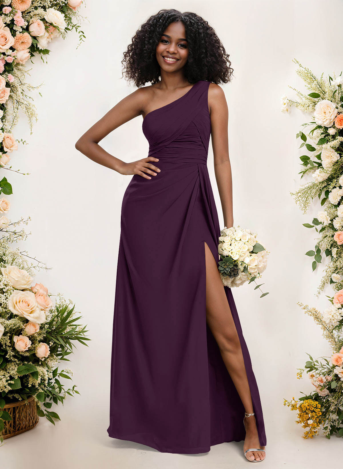 A-Line One-Shoulder Sleeveless Chiffon Bridesmaid Dresses With High Split, product image 107
