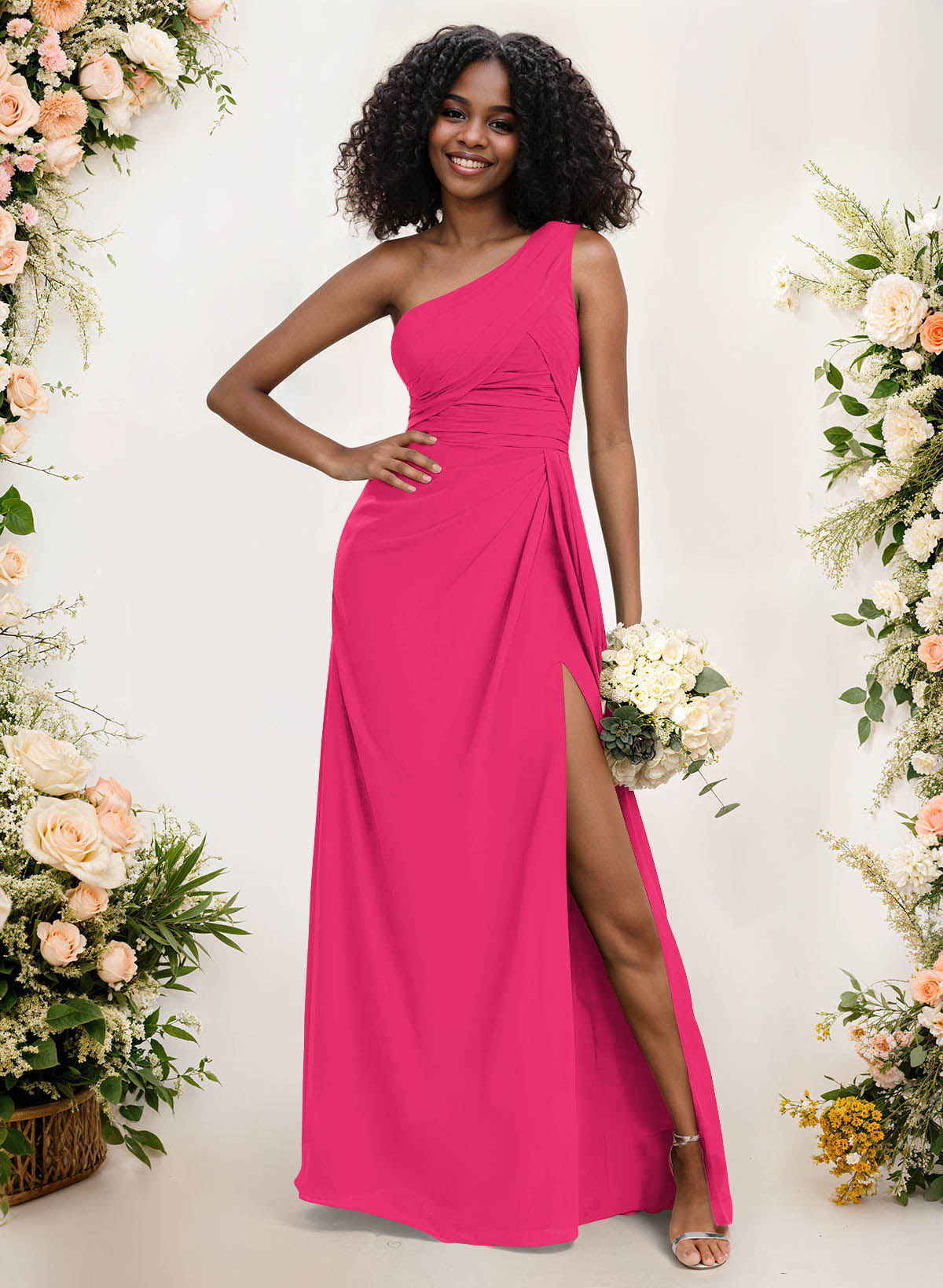 A-Line One-Shoulder Sleeveless Chiffon Bridesmaid Dresses With High Split, product image 113