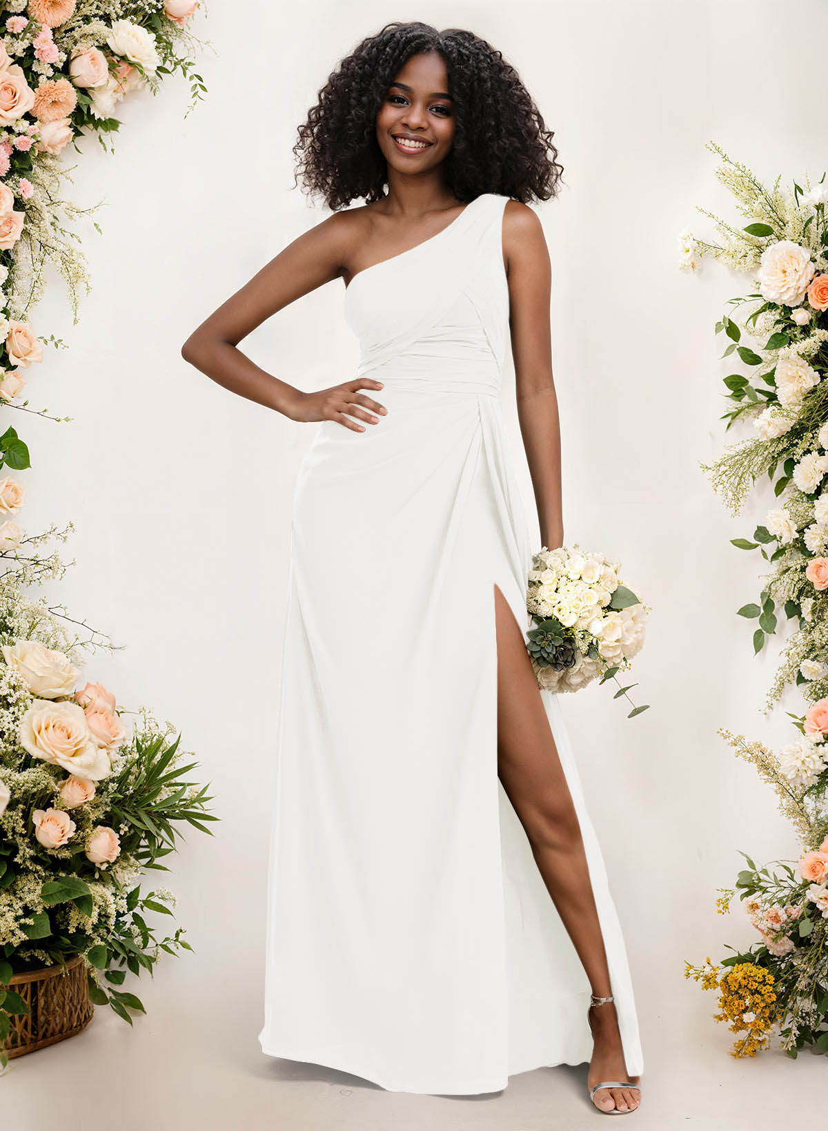 A-Line One-Shoulder Sleeveless Chiffon Bridesmaid Dresses With High Split, product image 164
