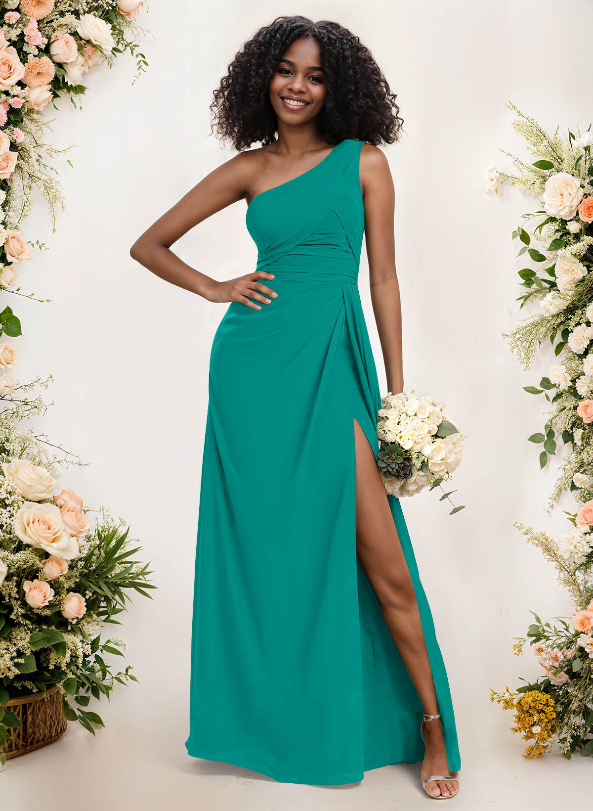 A-Line One-Shoulder Sleeveless Chiffon Bridesmaid Dresses With High Split, product image 128