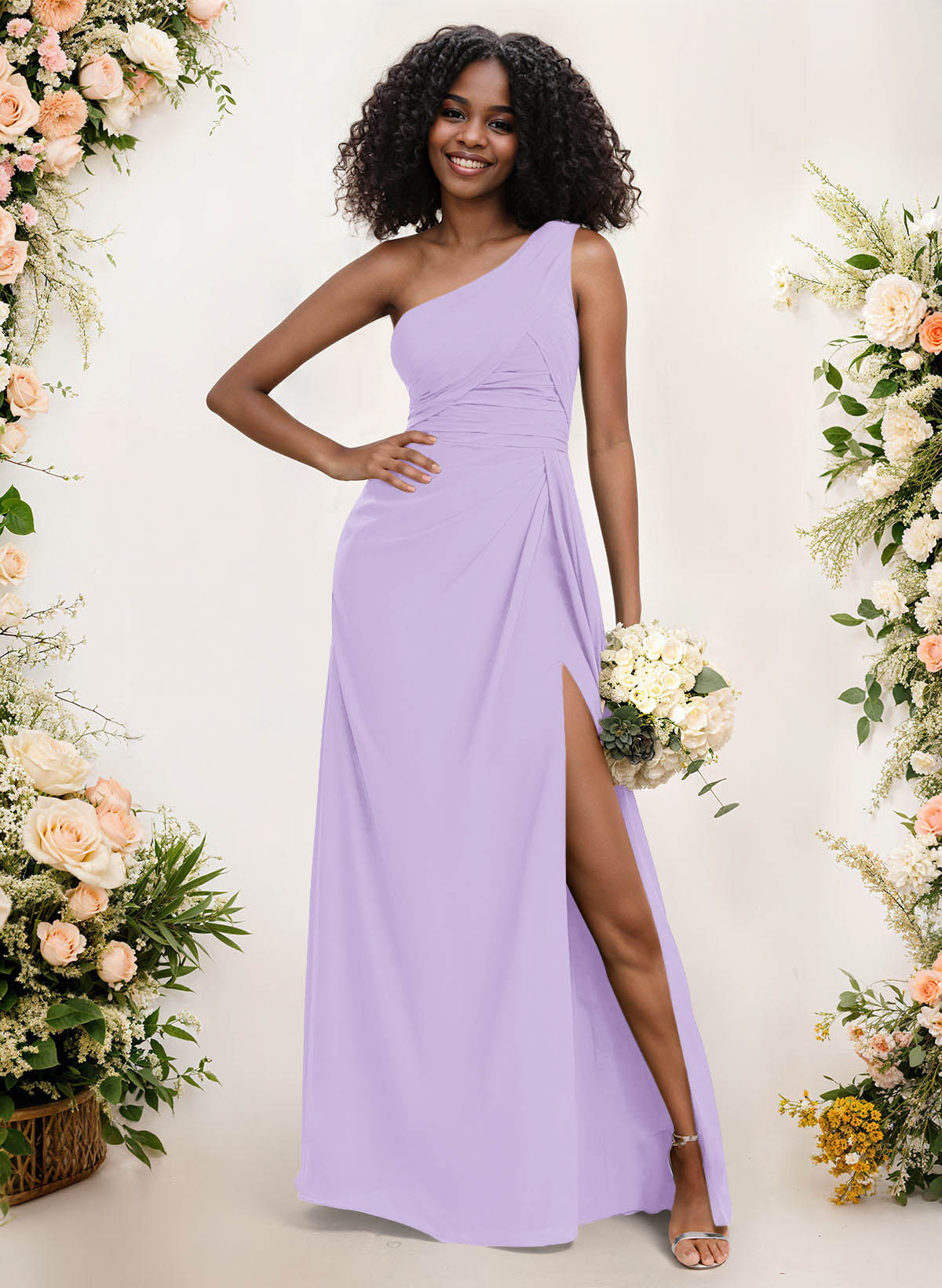 A-Line One-Shoulder Sleeveless Chiffon Bridesmaid Dresses With High Split, product image 95