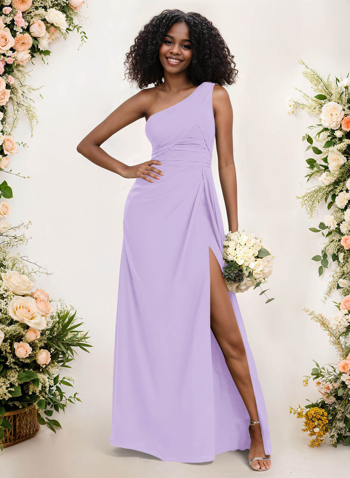 A-Line One-Shoulder Sleeveless Chiffon Bridesmaid Dresses With High Split, product image 95