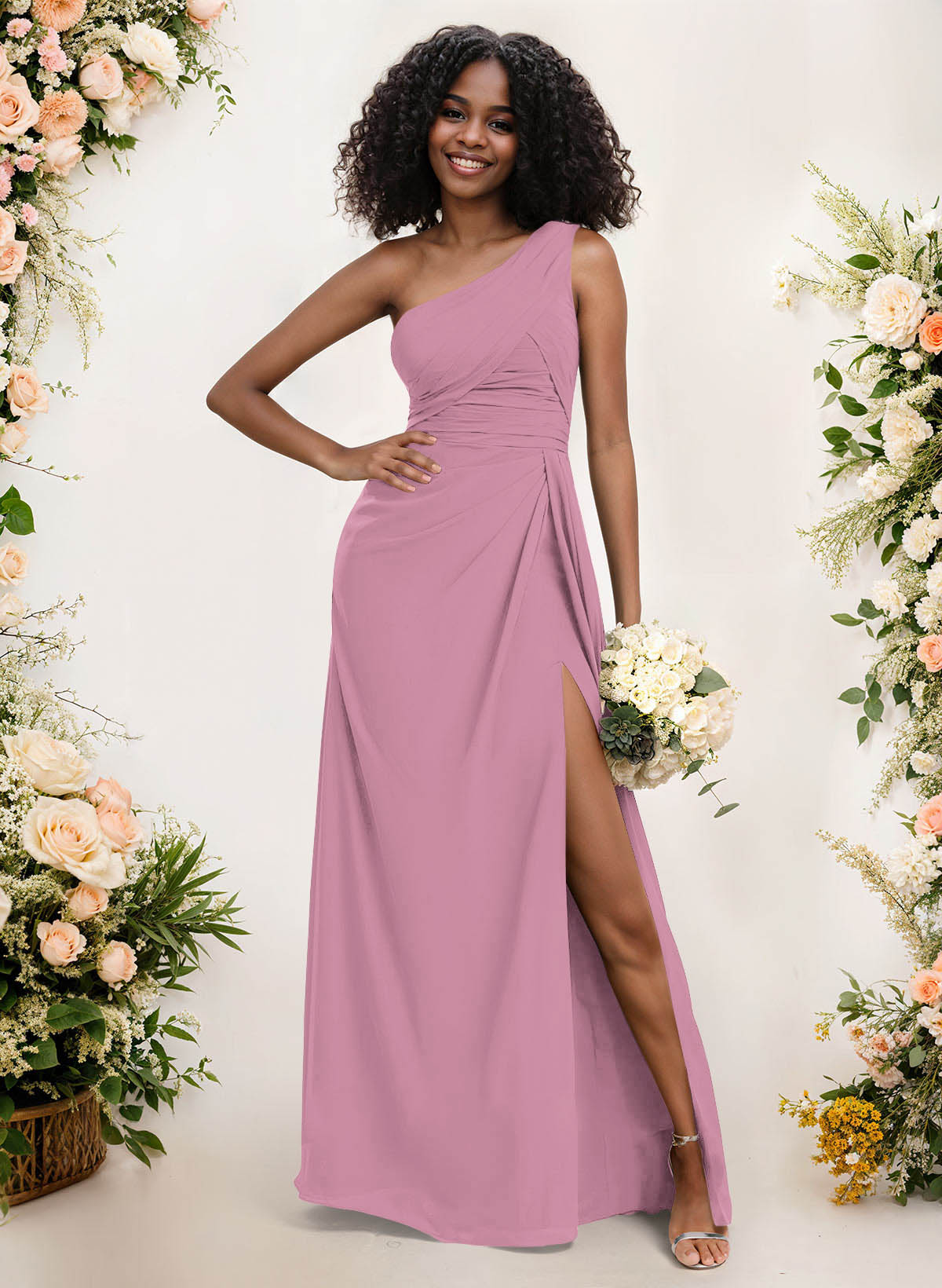 A-Line One-Shoulder Sleeveless Chiffon Bridesmaid Dresses With High Split, product image 92