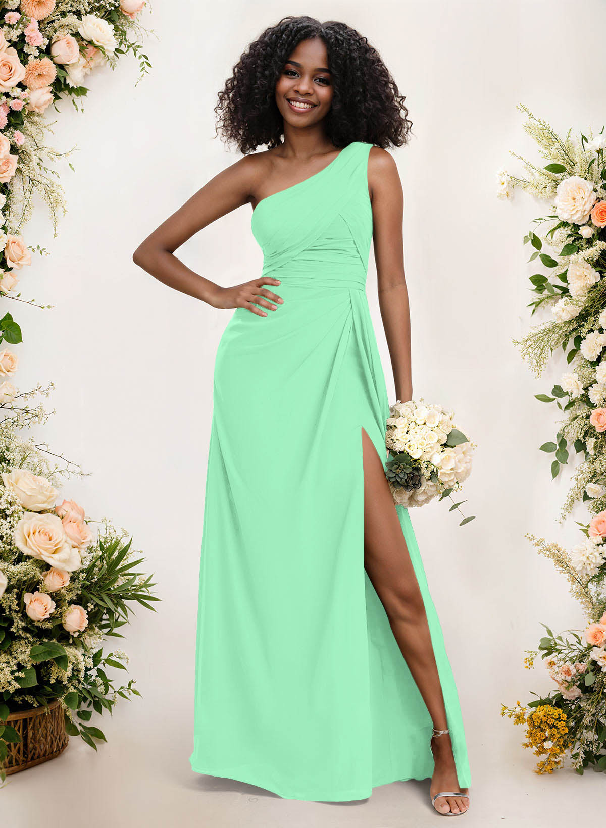 A-Line One-Shoulder Sleeveless Chiffon Bridesmaid Dresses With High Split, product image 137