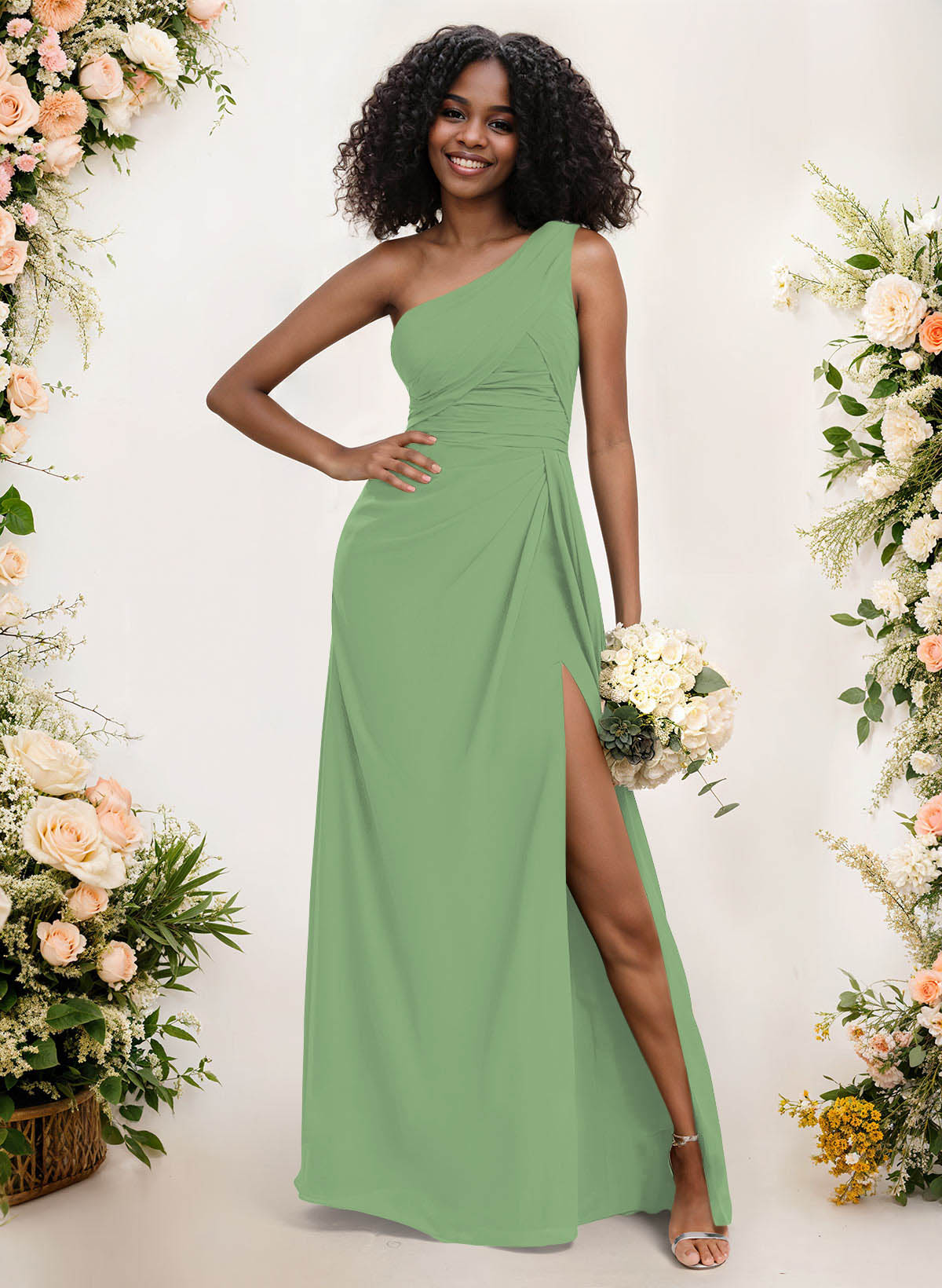 A-Line One-Shoulder Sleeveless Chiffon Bridesmaid Dresses With High Split, product image 197