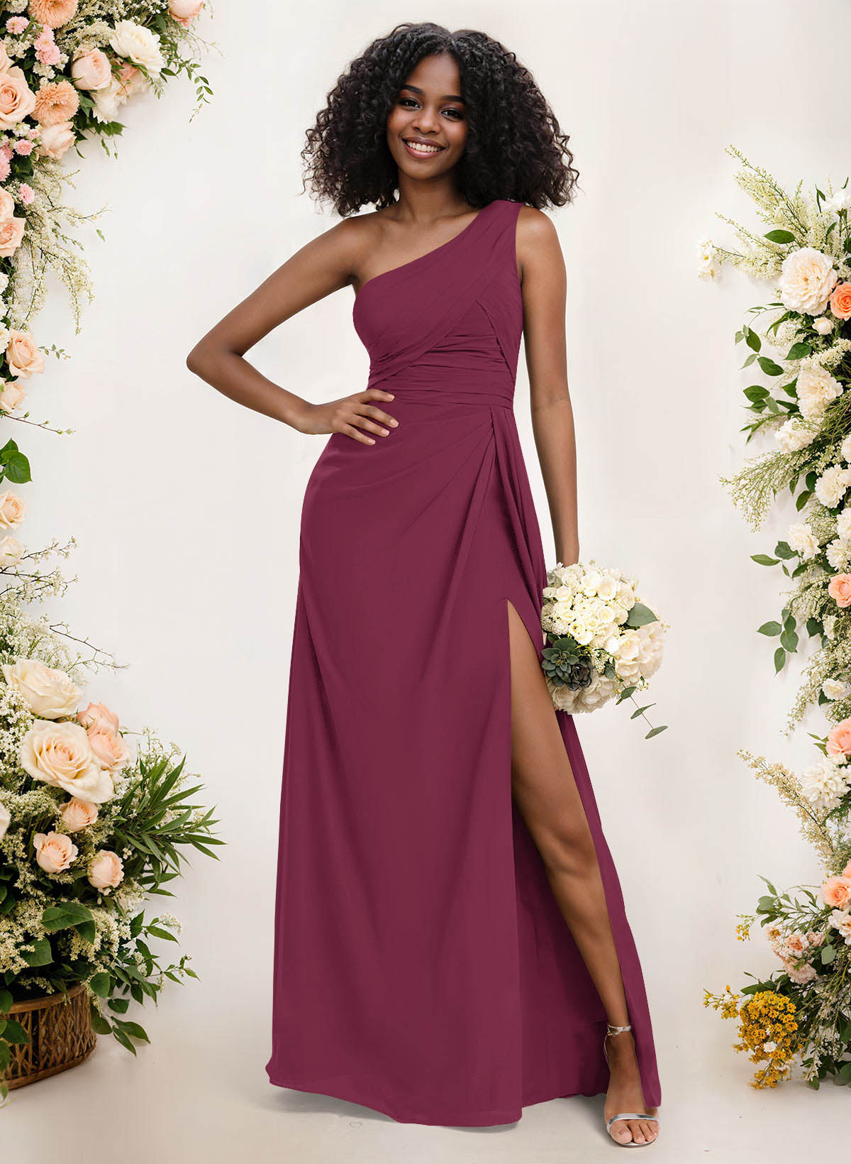 A-Line One-Shoulder Sleeveless Chiffon Bridesmaid Dresses With High Split, product image 50