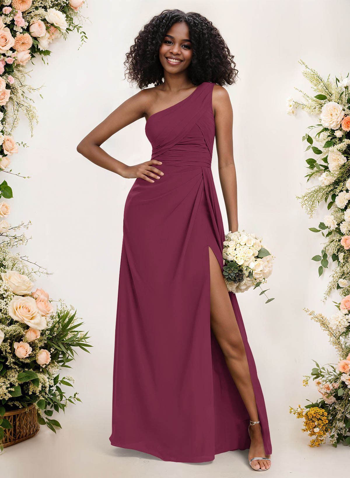 A-Line One-Shoulder Sleeveless Chiffon Bridesmaid Dresses With High Split, product image 50