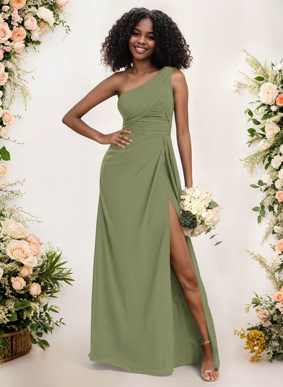 A-Line One-Shoulder Sleeveless Chiffon Bridesmaid Dresses With High Split, product image 179